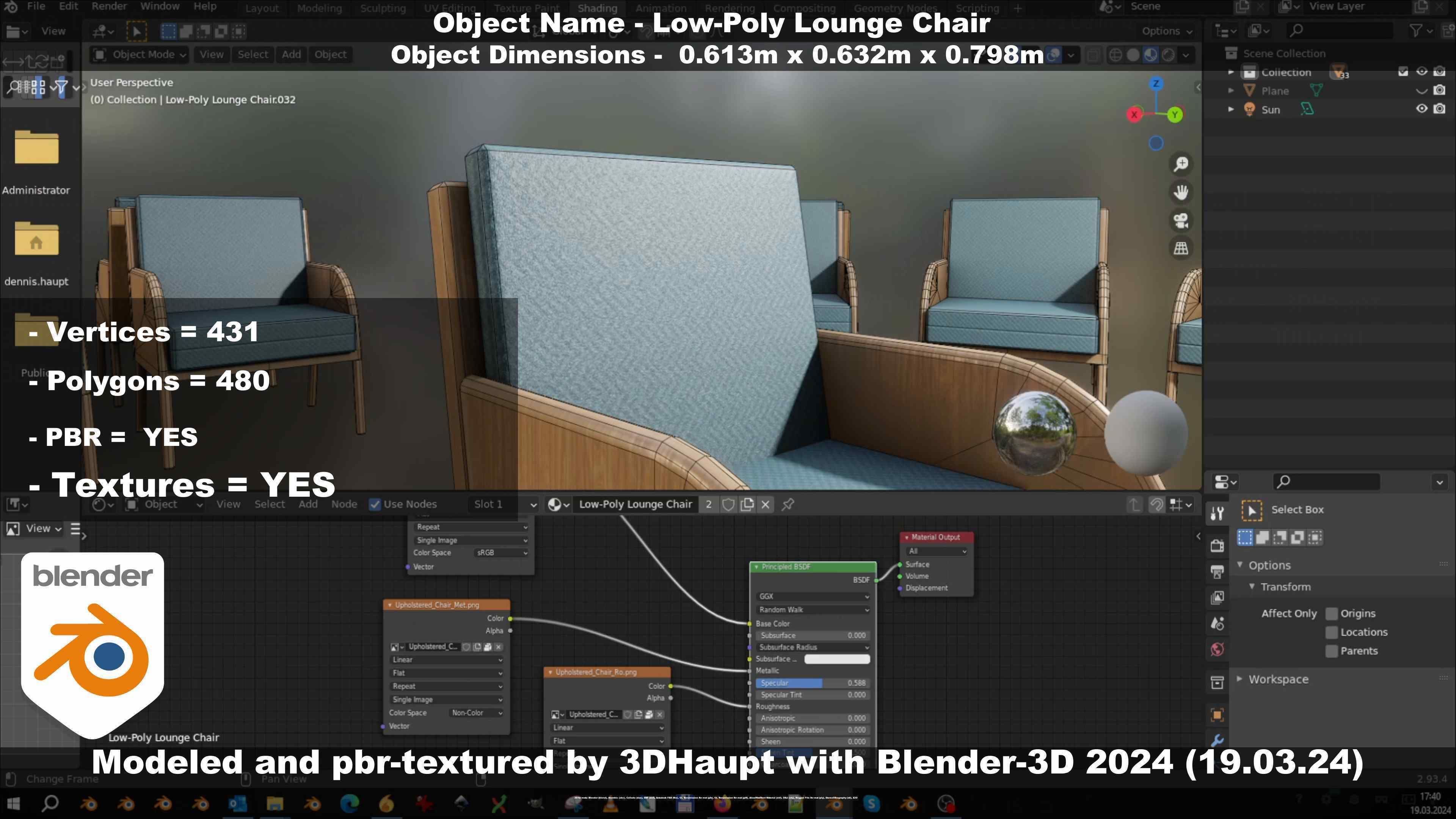 Low-Poly Lounge Chair Low-poly 3D model_95