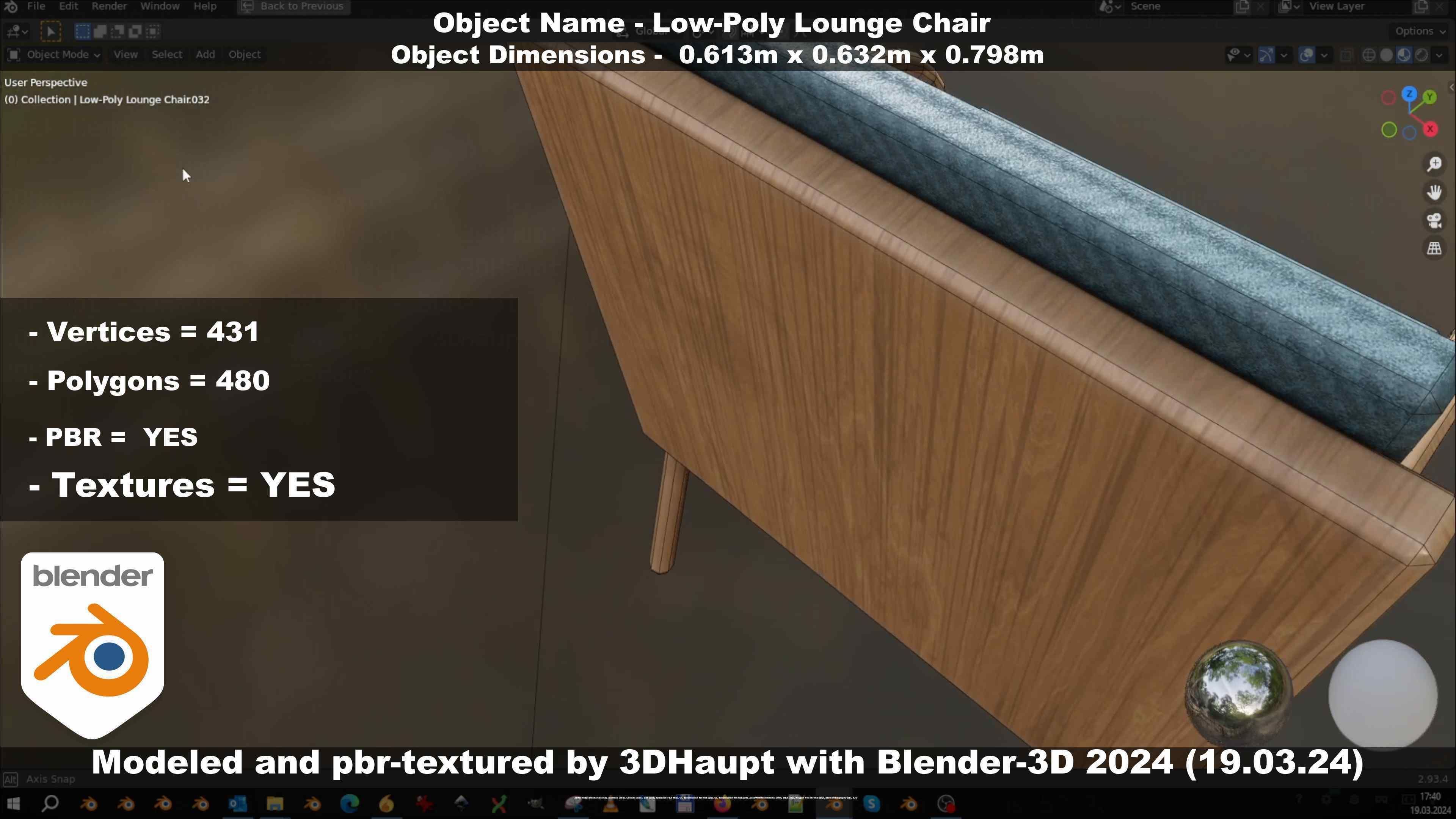 Low-Poly Lounge Chair Low-poly 3D model_92