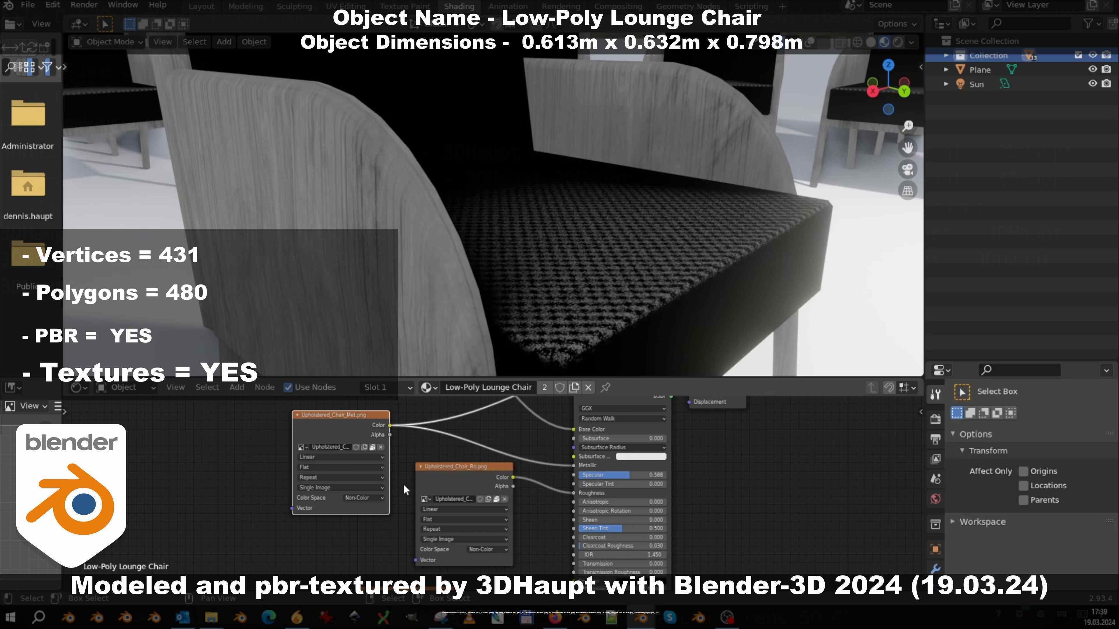 Low-Poly Lounge Chair Low-poly 3D model_135