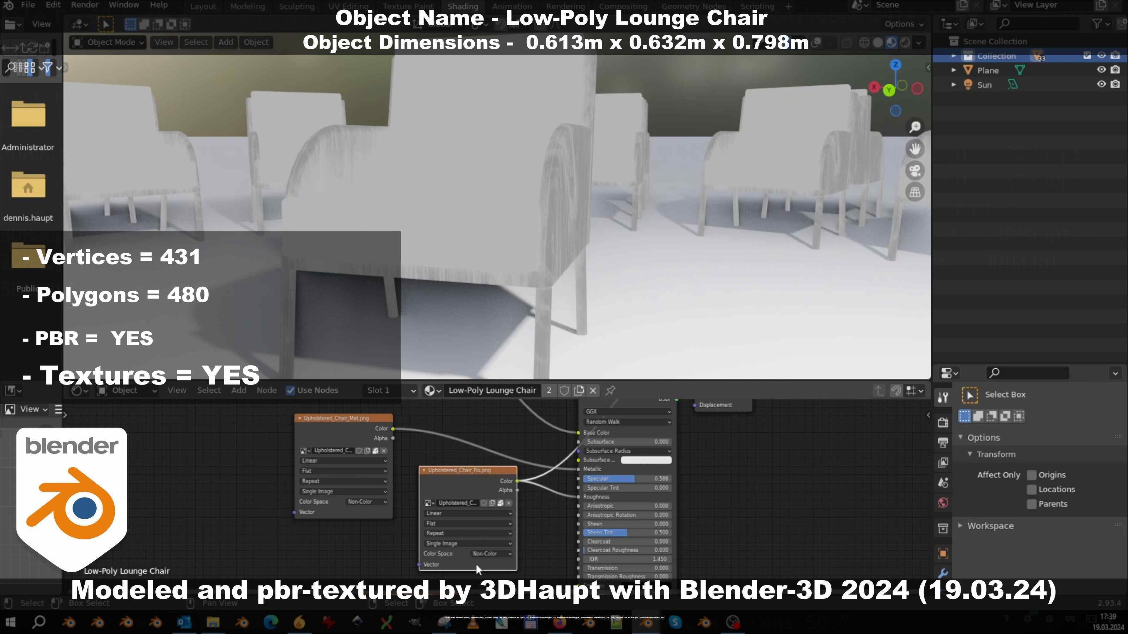 Low-Poly Lounge Chair Low-poly 3D model_64