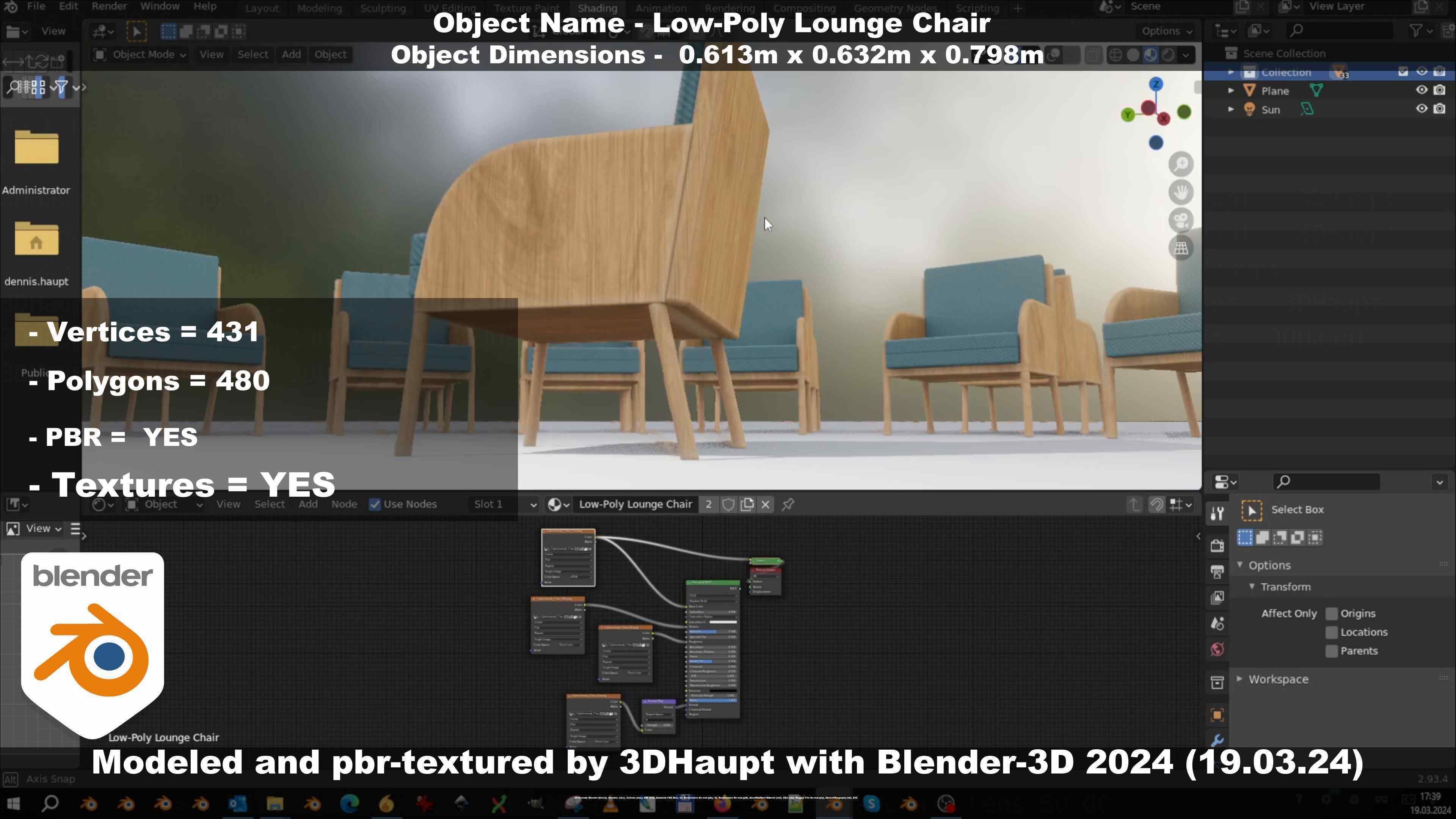 Low-Poly Lounge Chair Low-poly 3D model_102