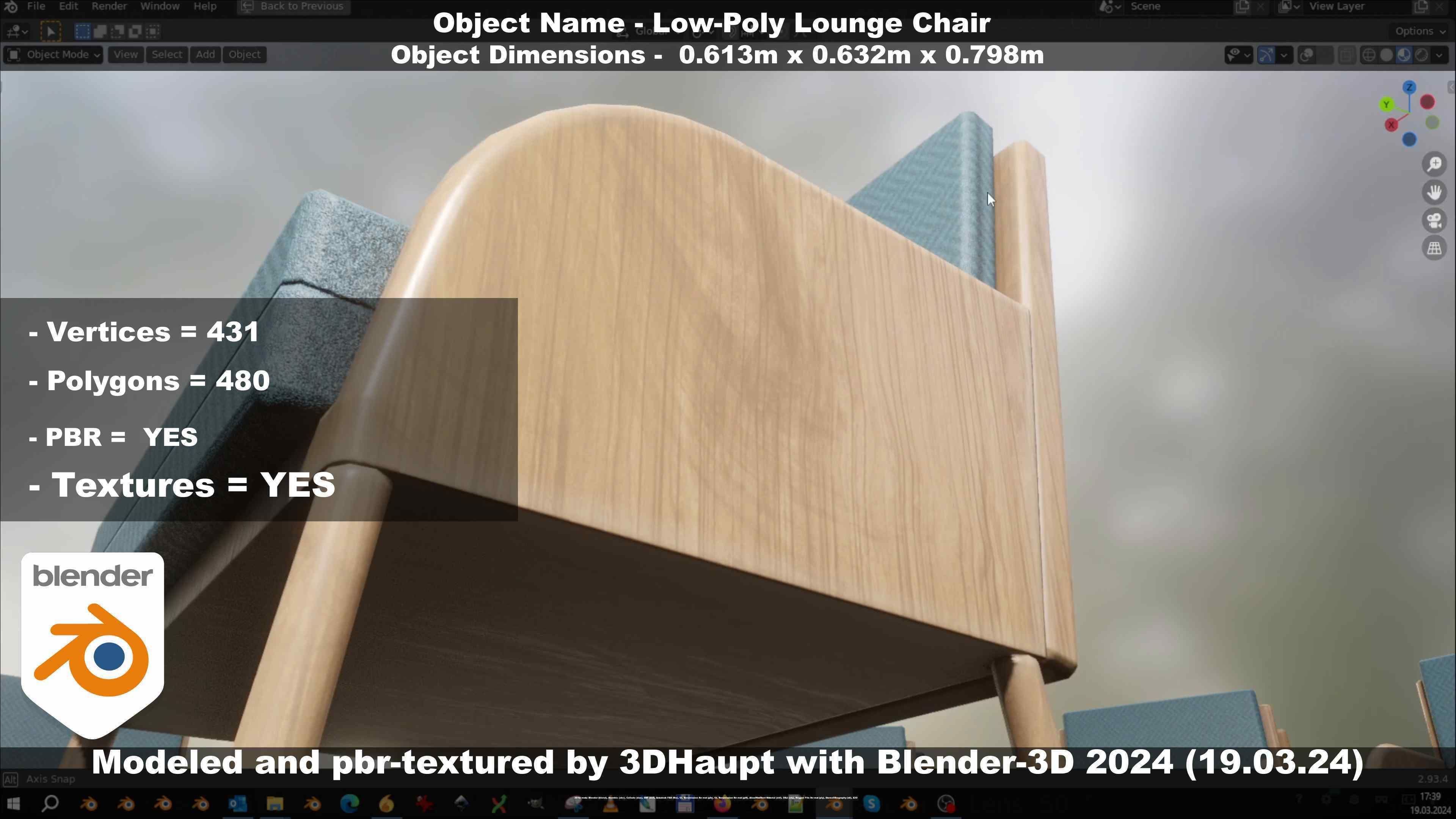 Low-Poly Lounge Chair Low-poly 3D model_133