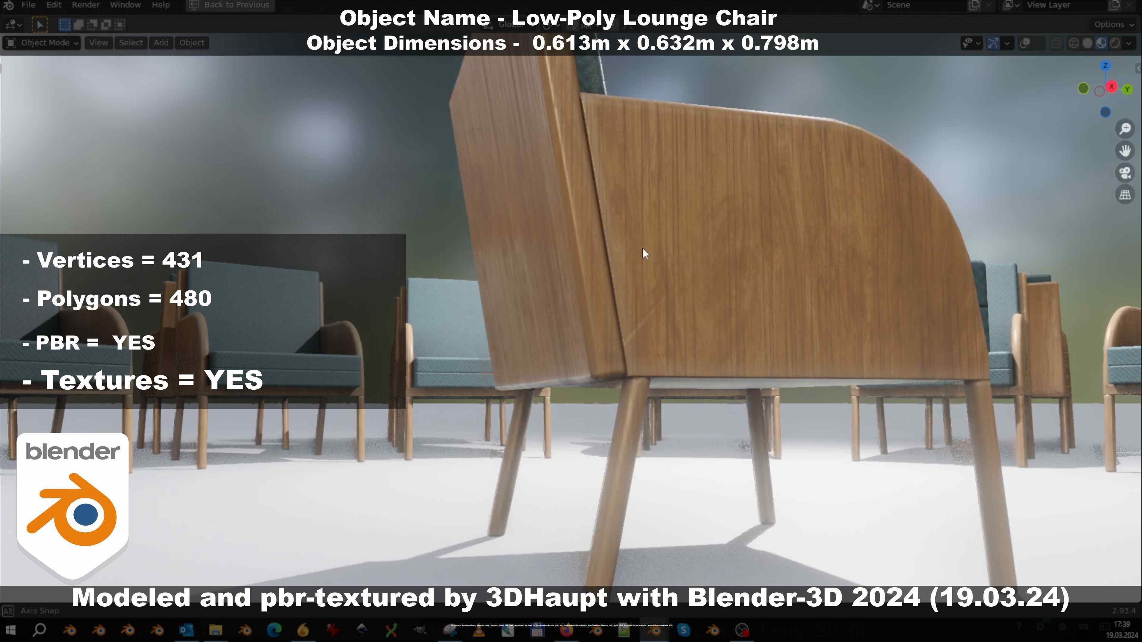 Low-Poly Lounge Chair Low-poly 3D model_34