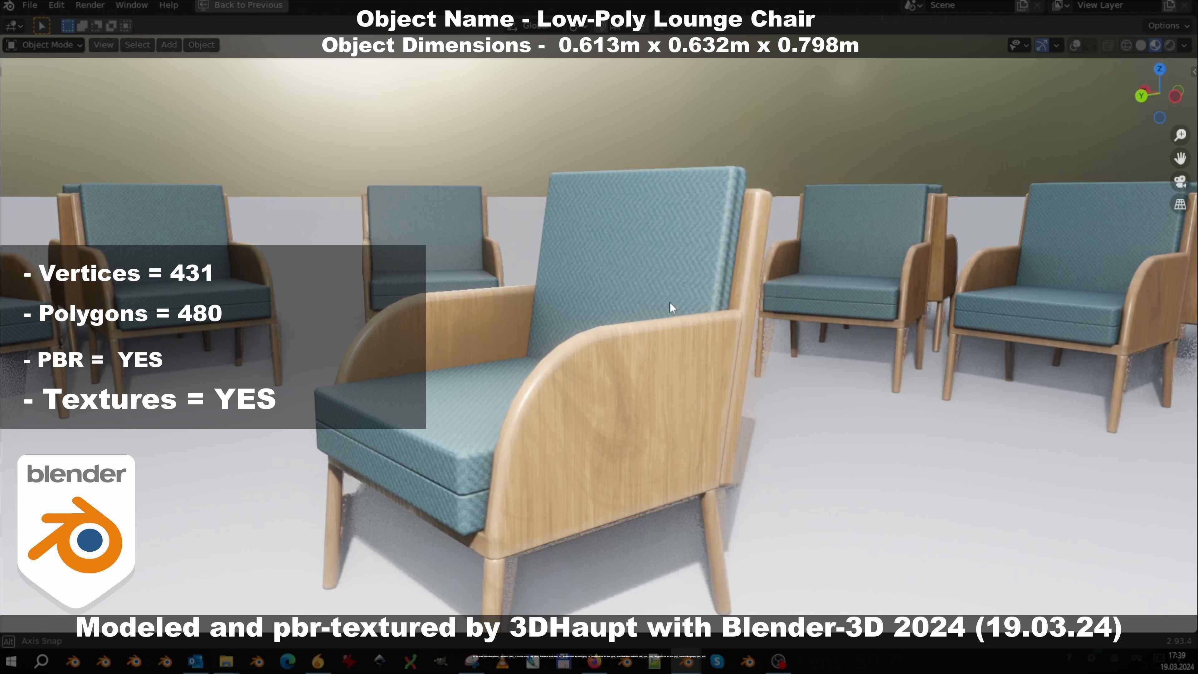 Low-Poly Lounge Chair Low-poly 3D model_69