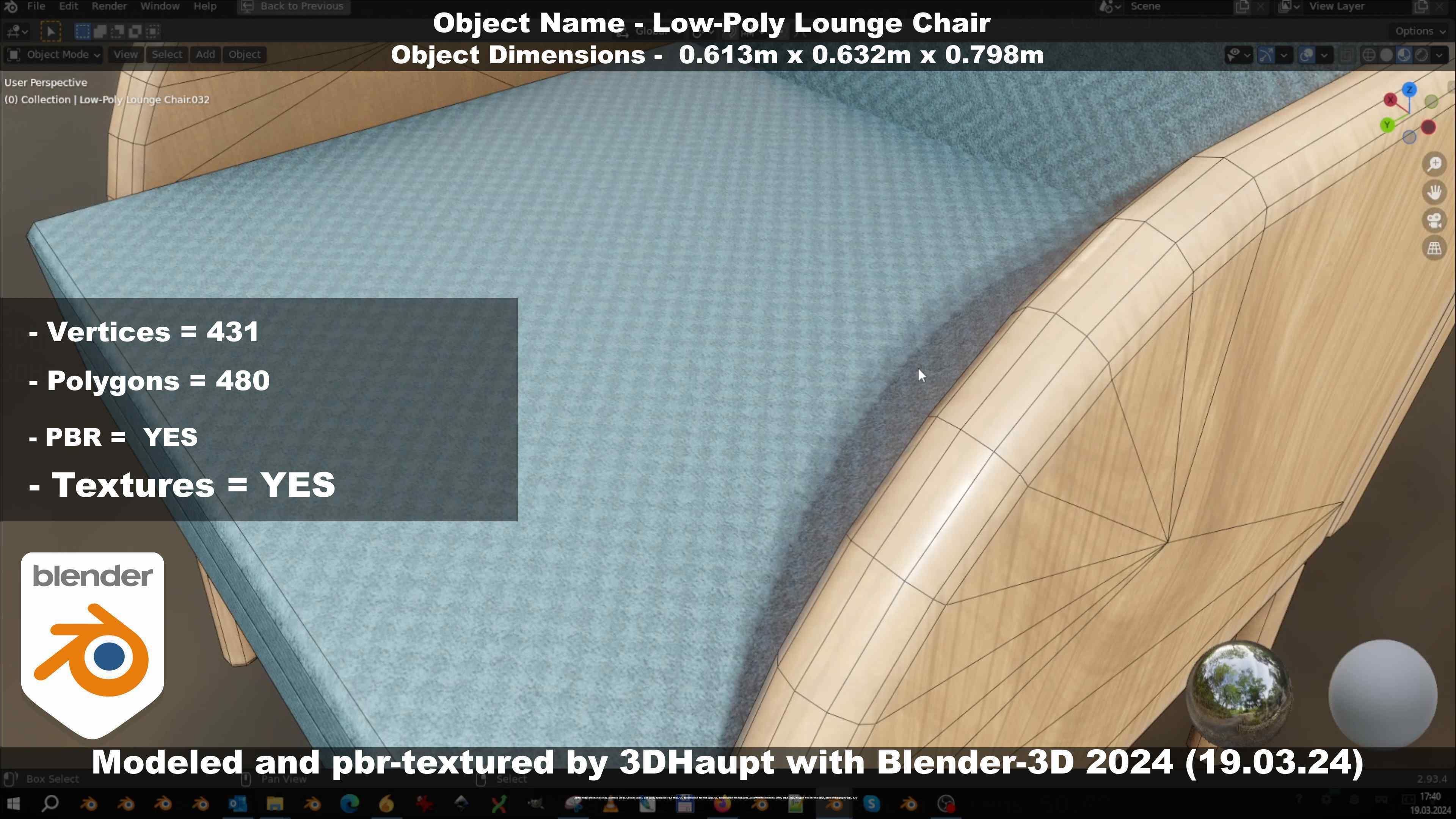 Low-Poly Lounge Chair Low-poly 3D model_89