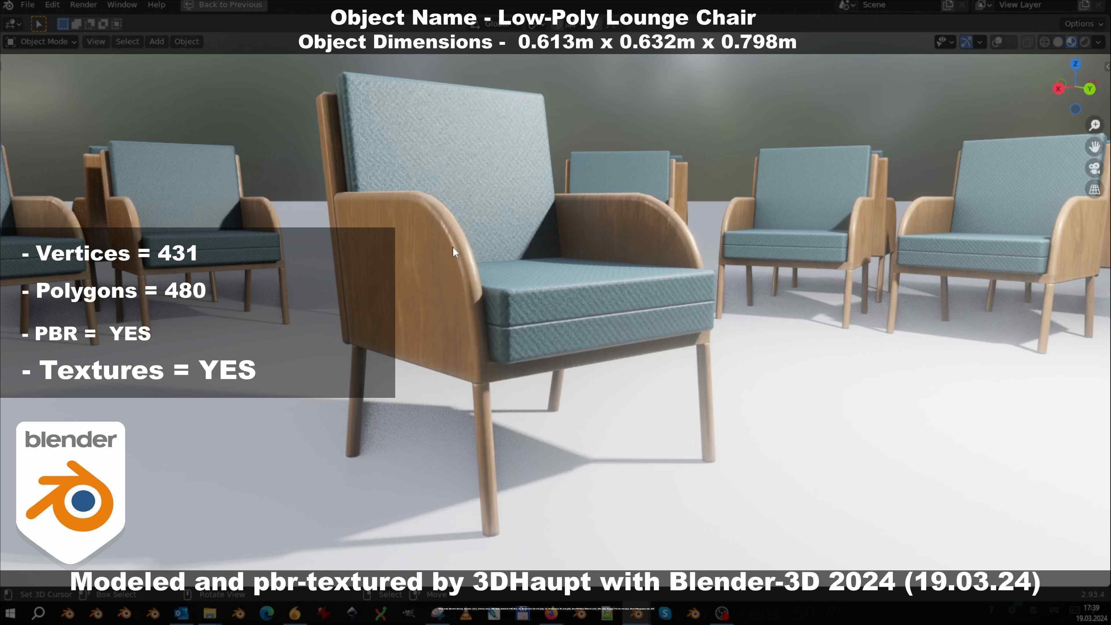 Low-Poly Lounge Chair Low-poly 3D model_49