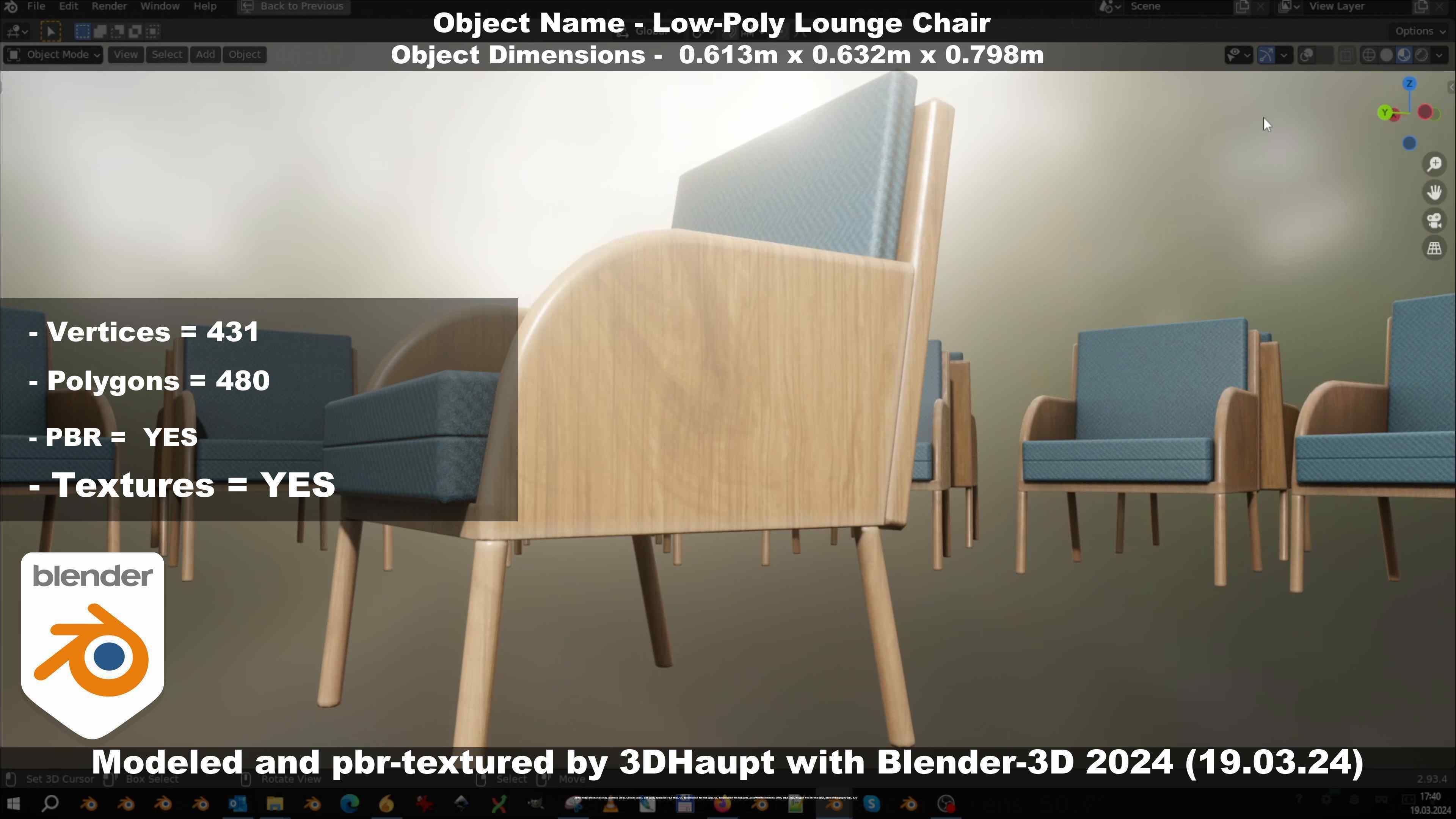 Low-Poly Lounge Chair Low-poly 3D model_77