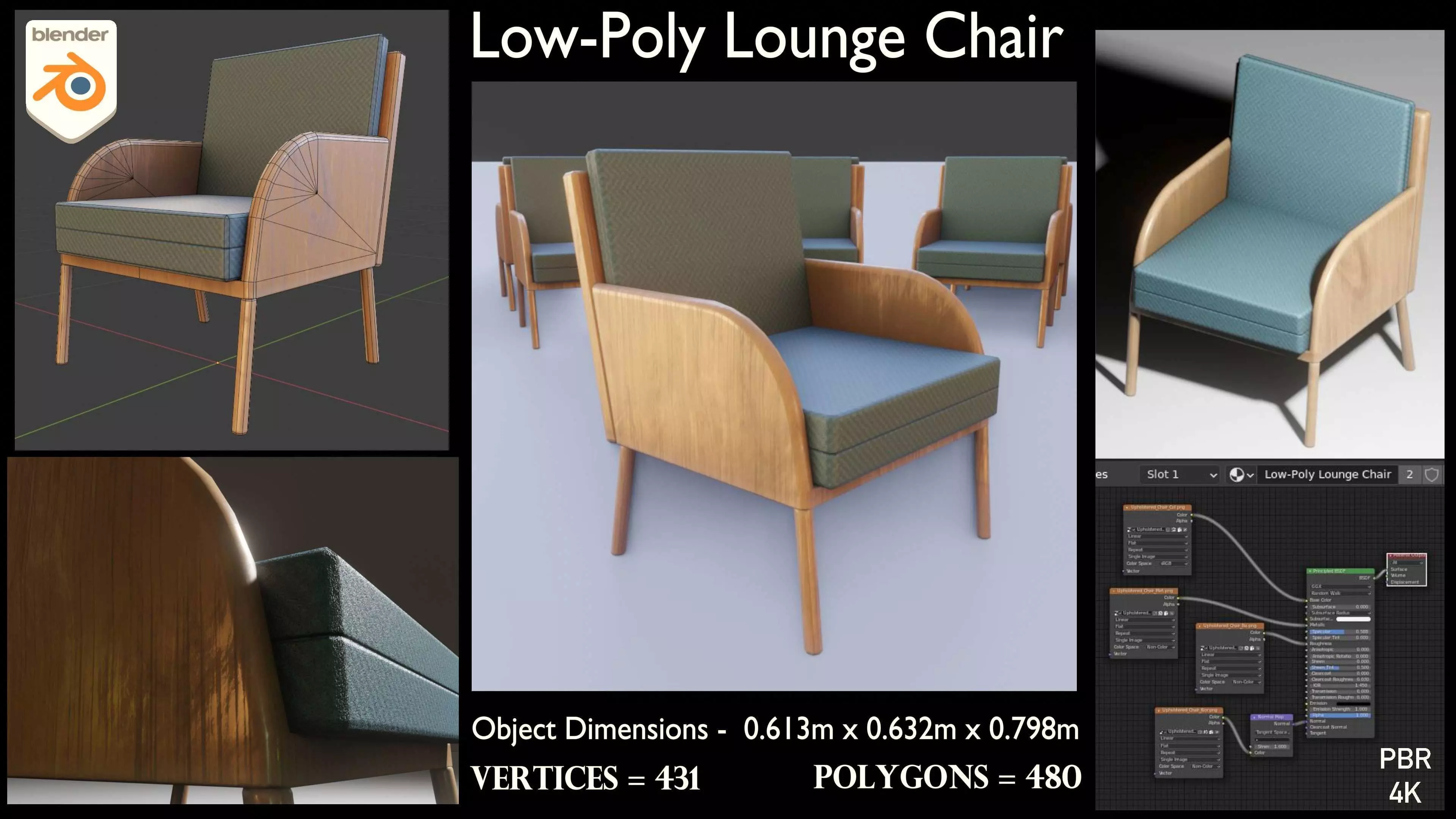 Low-Poly Lounge Chair Low-poly 3D model_0