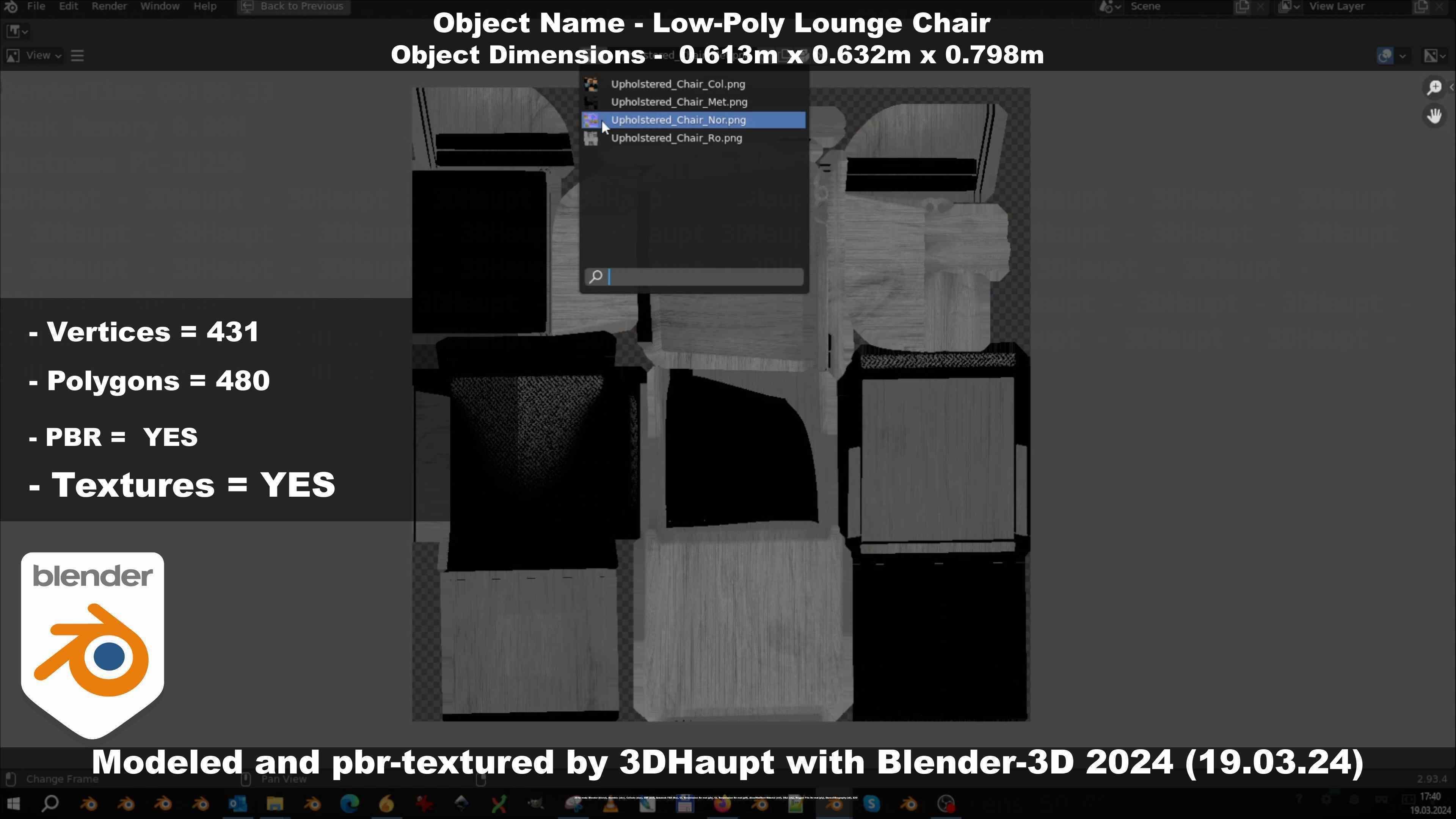 Low-Poly Lounge Chair Low-poly 3D model_105