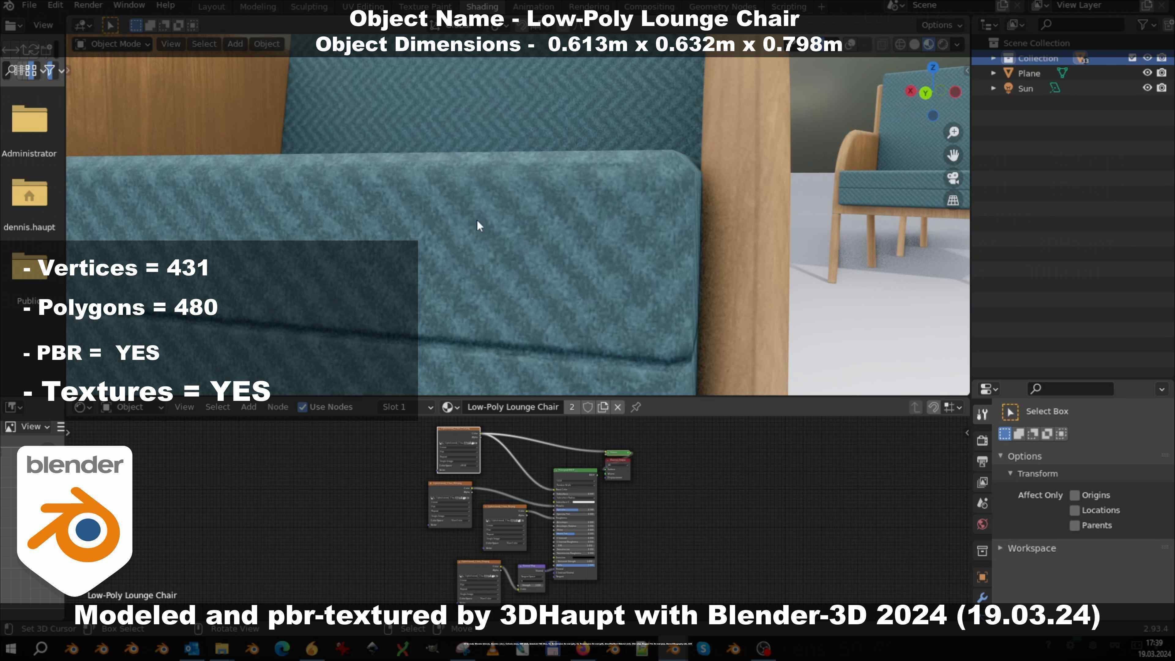 Low-Poly Lounge Chair Low-poly 3D model_113