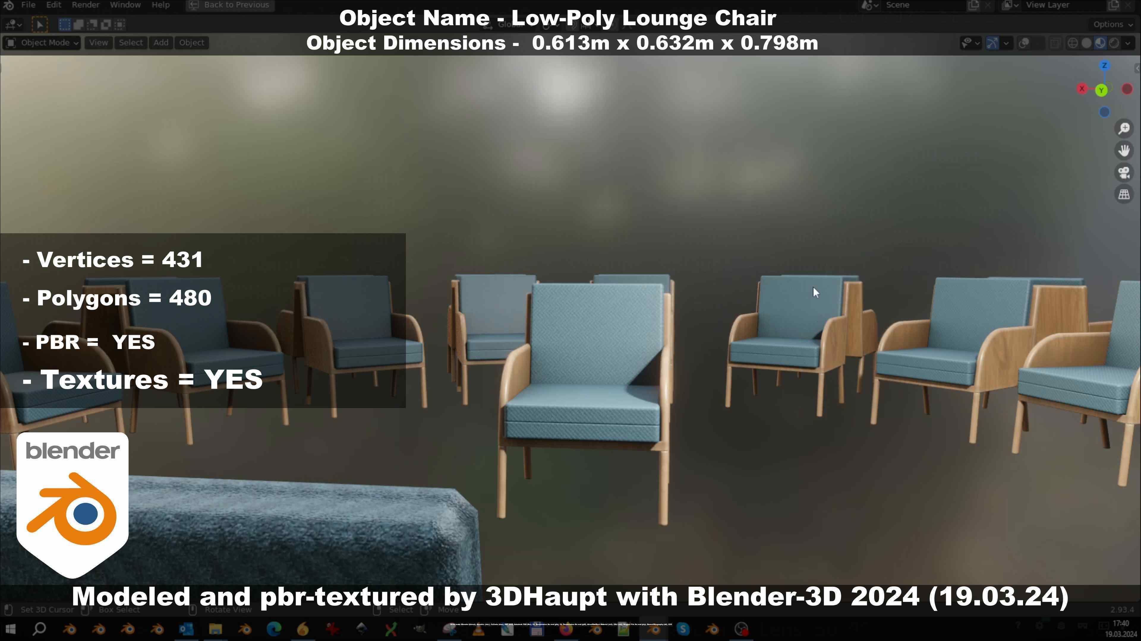 Low-Poly Lounge Chair Low-poly 3D model_110