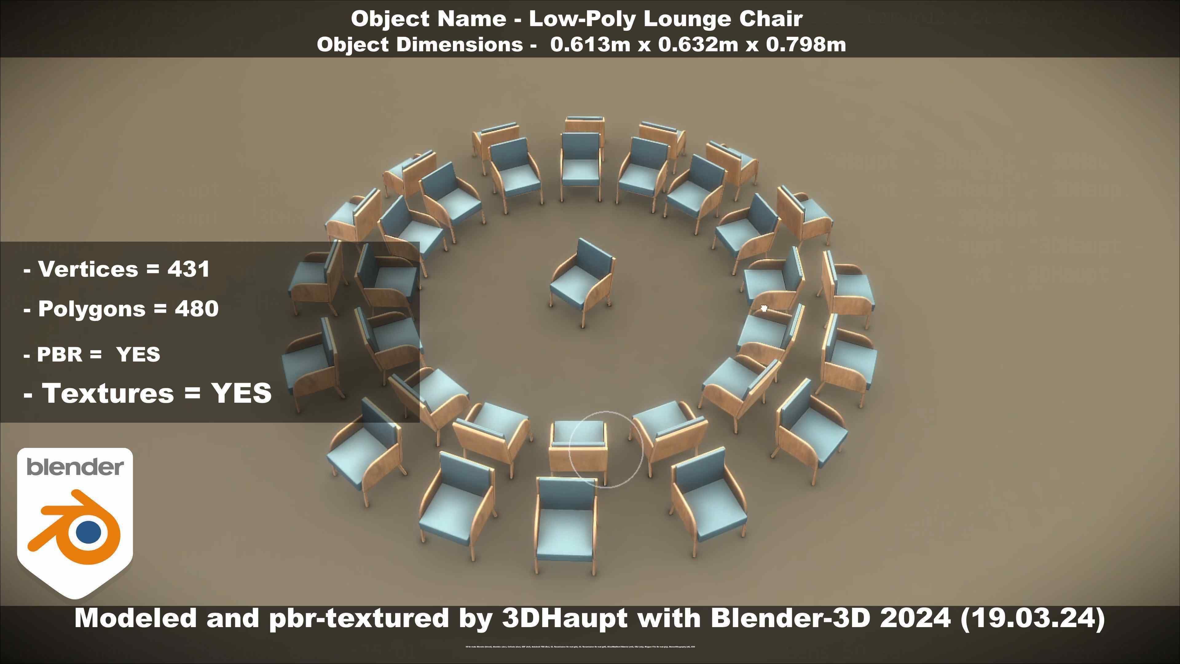 Low-Poly Lounge Chair Low-poly 3D model_46