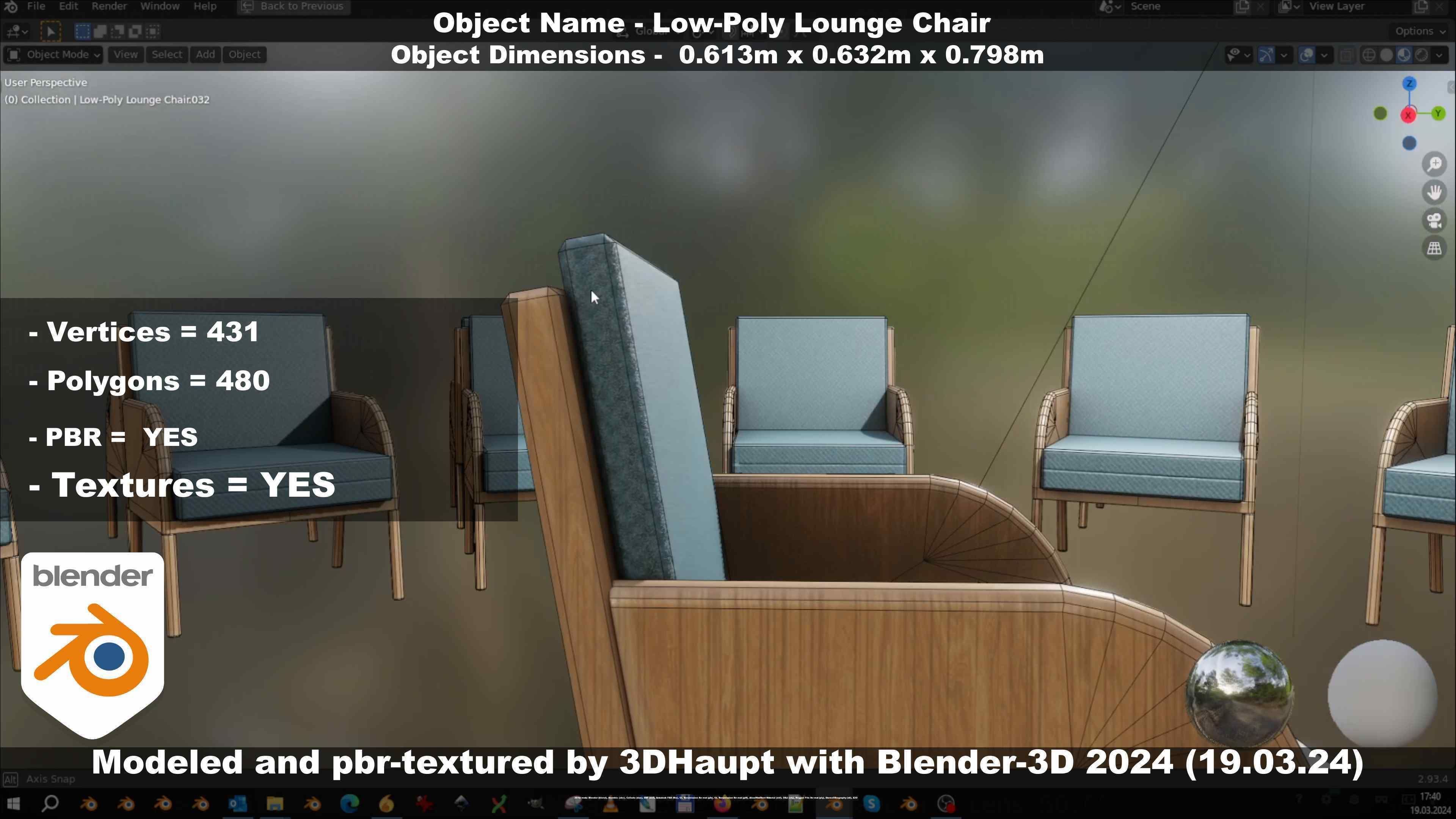 Low-Poly Lounge Chair Low-poly 3D model_32
