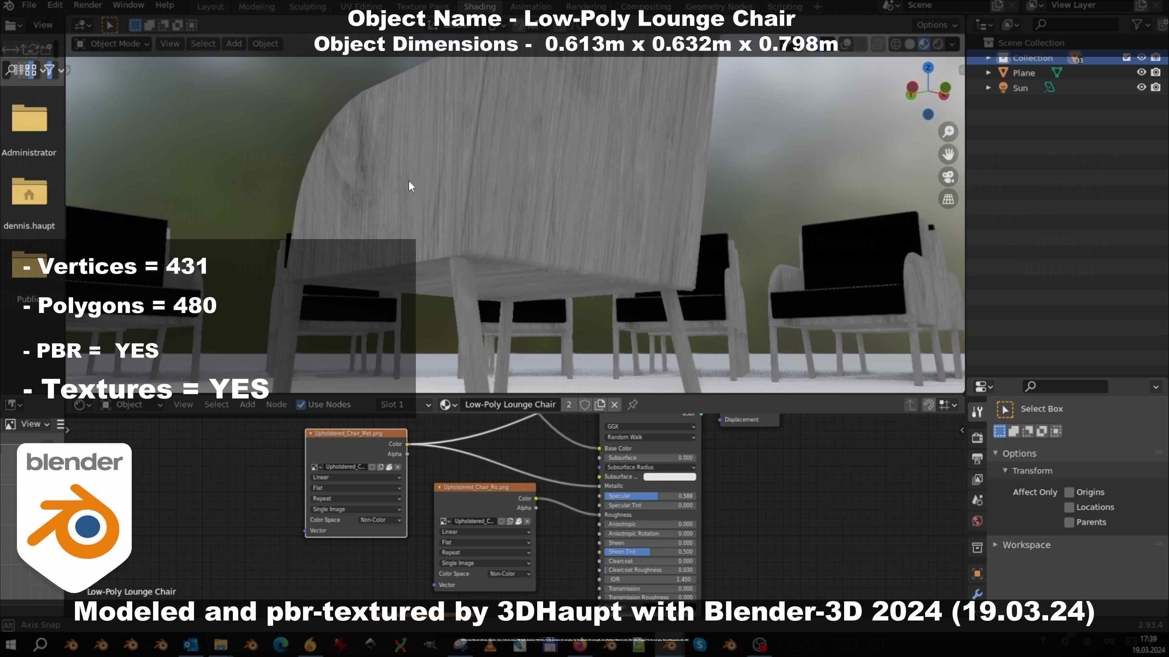 Low-Poly Lounge Chair Low-poly 3D model_61
