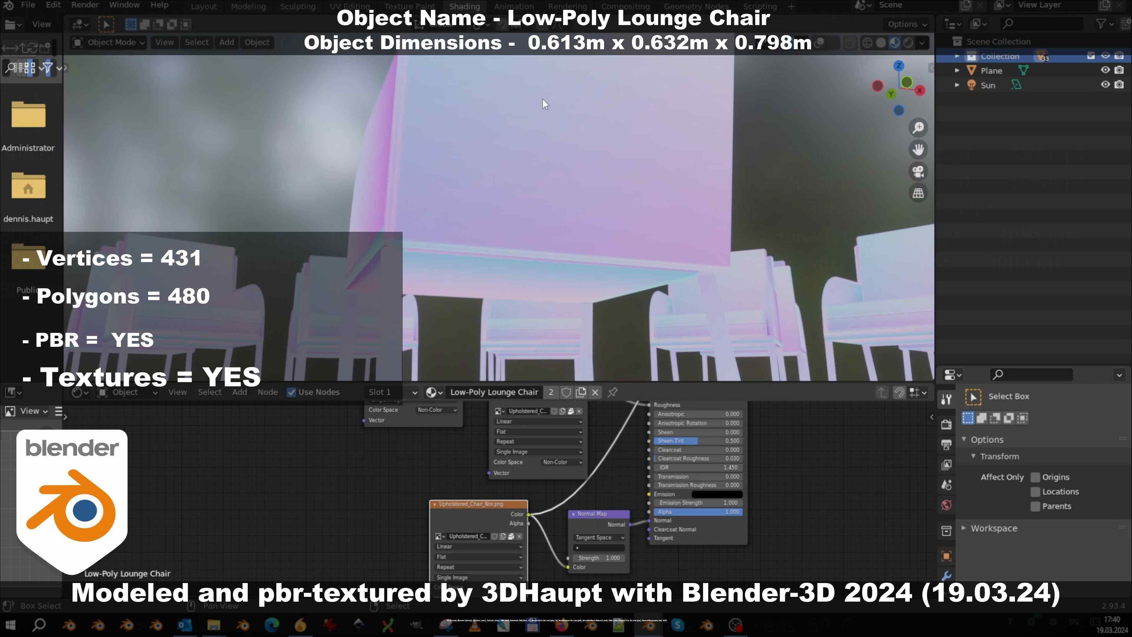 Low-Poly Lounge Chair Low-poly 3D model_68