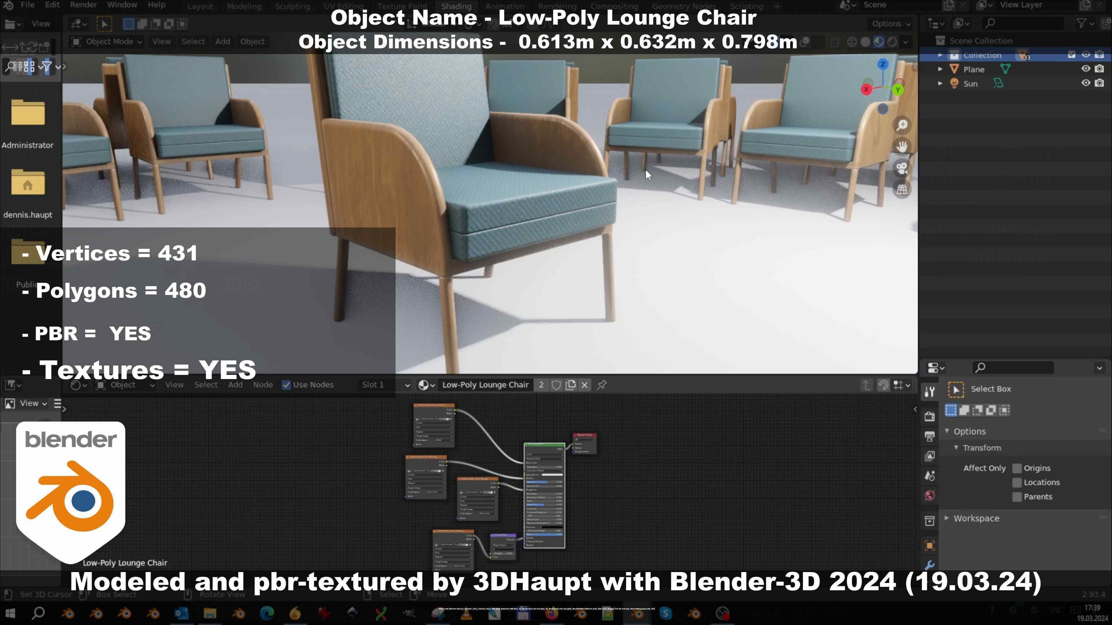 Low-Poly Lounge Chair Low-poly 3D model_129