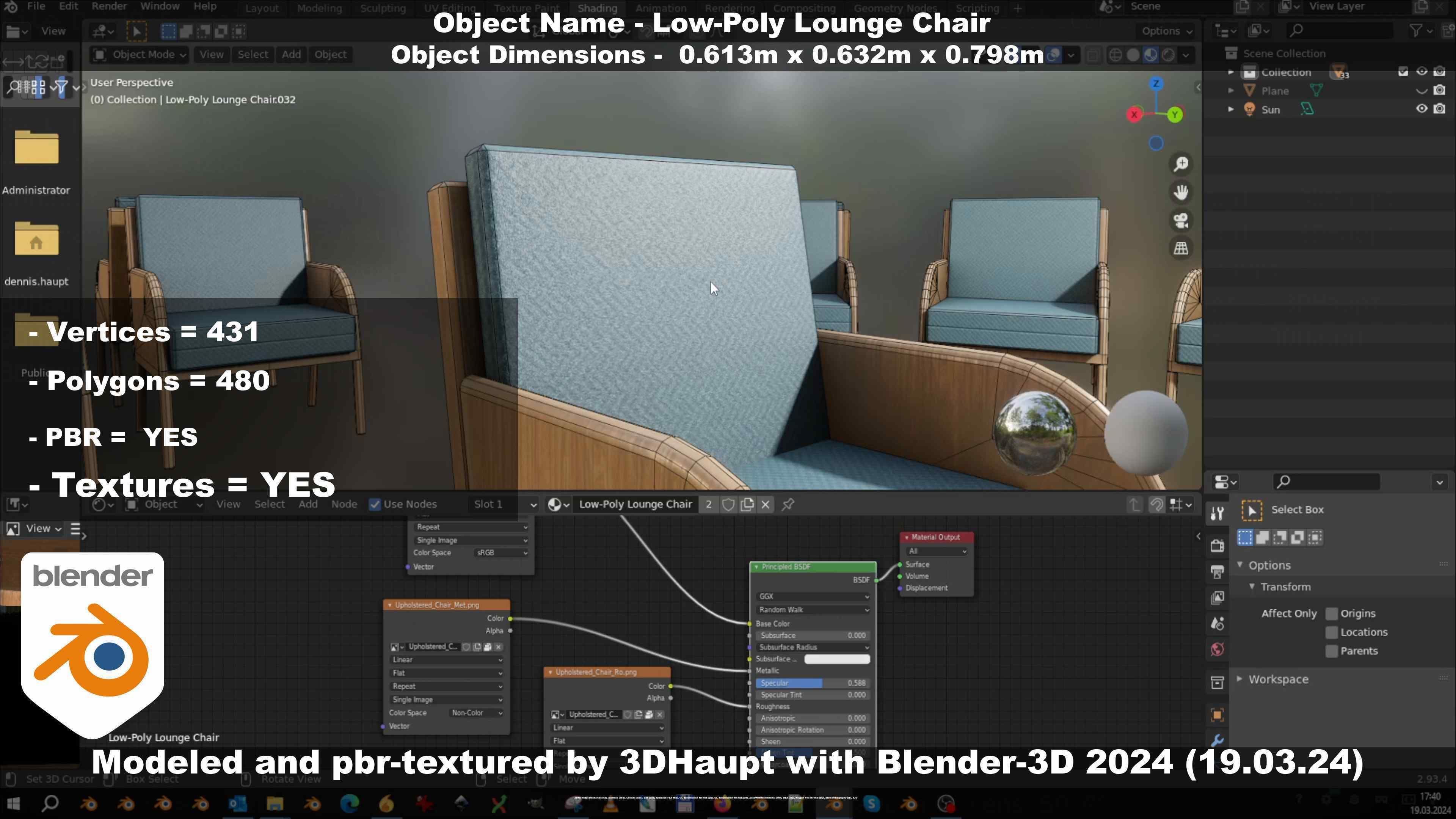 Low-Poly Lounge Chair Low-poly 3D model_107
