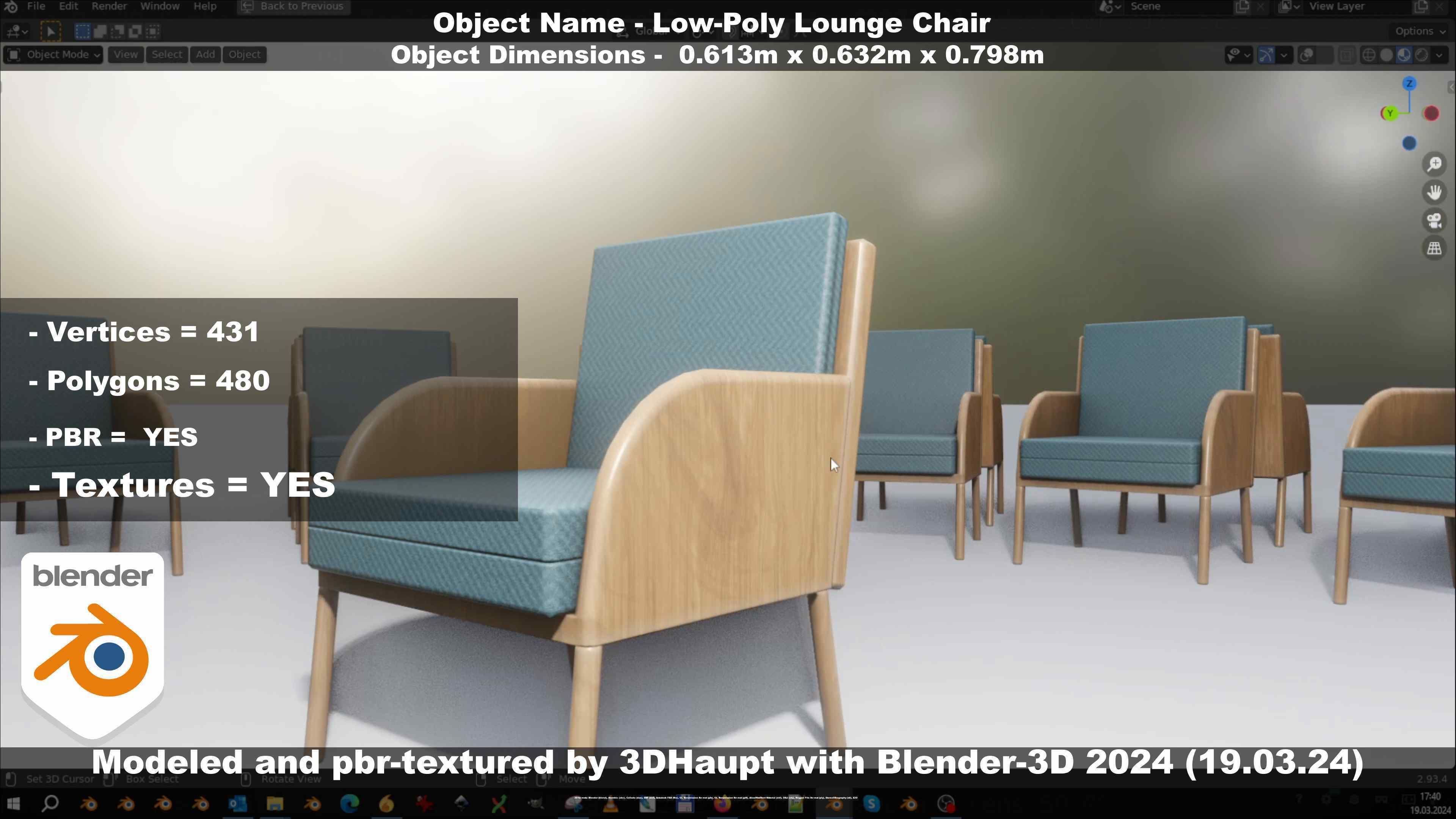 Low-Poly Lounge Chair Low-poly 3D model_75