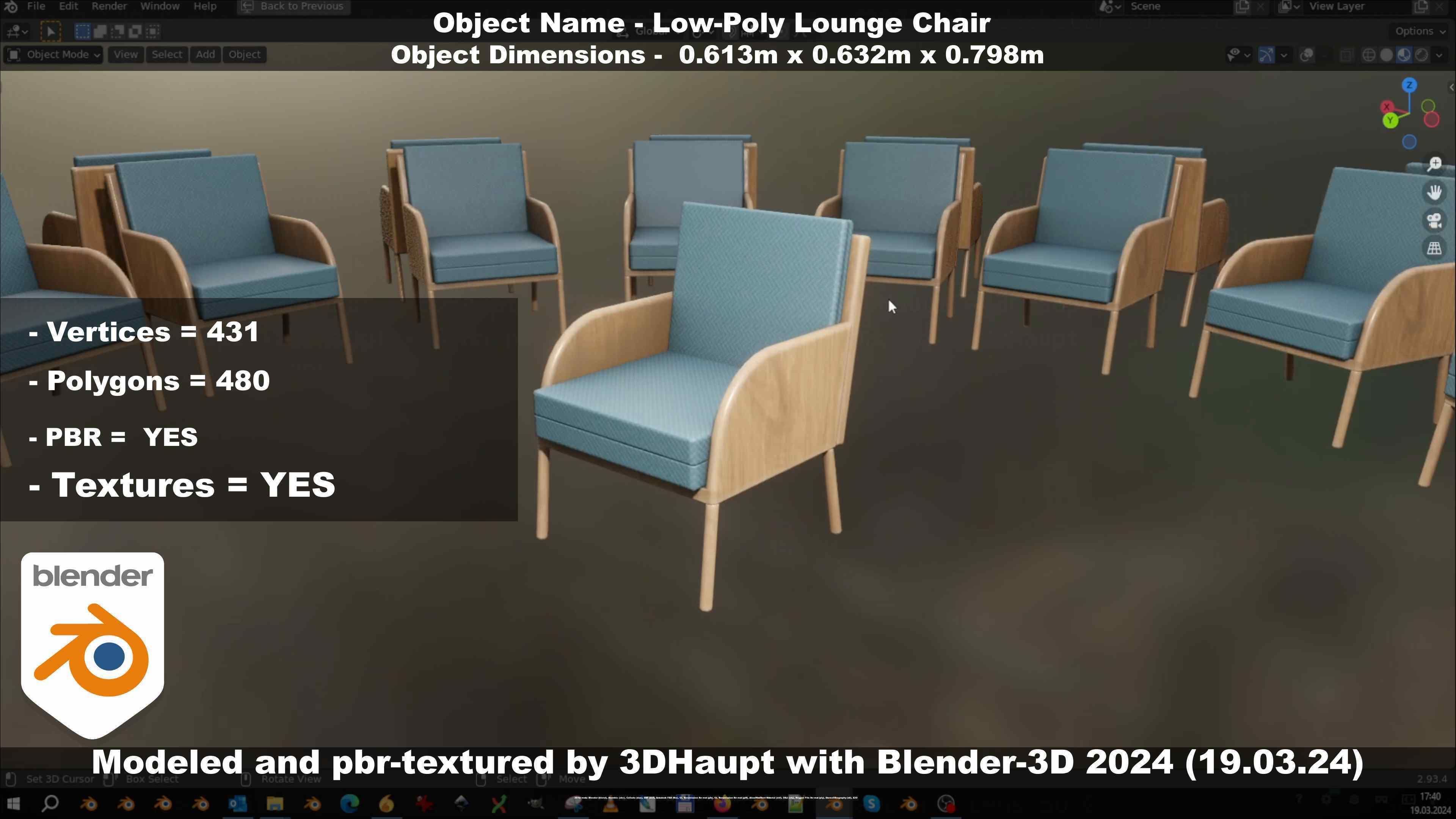 Low-Poly Lounge Chair Low-poly 3D model_111