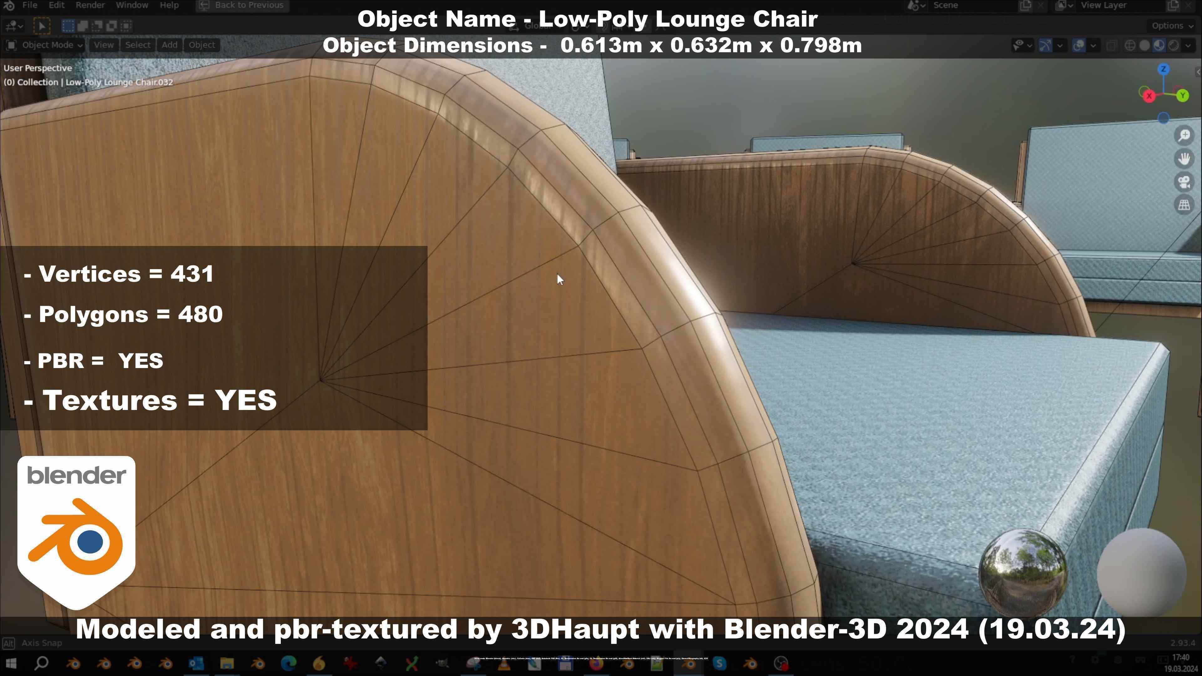 Low-Poly Lounge Chair Low-poly 3D model_26
