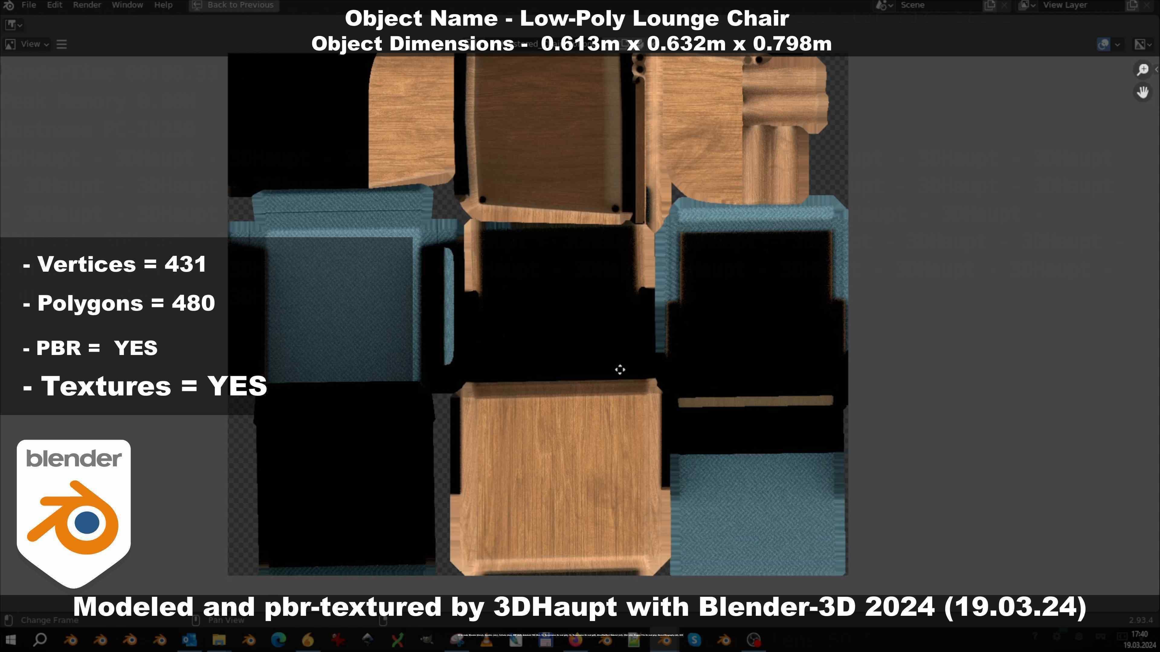 Low-Poly Lounge Chair Low-poly 3D model_33