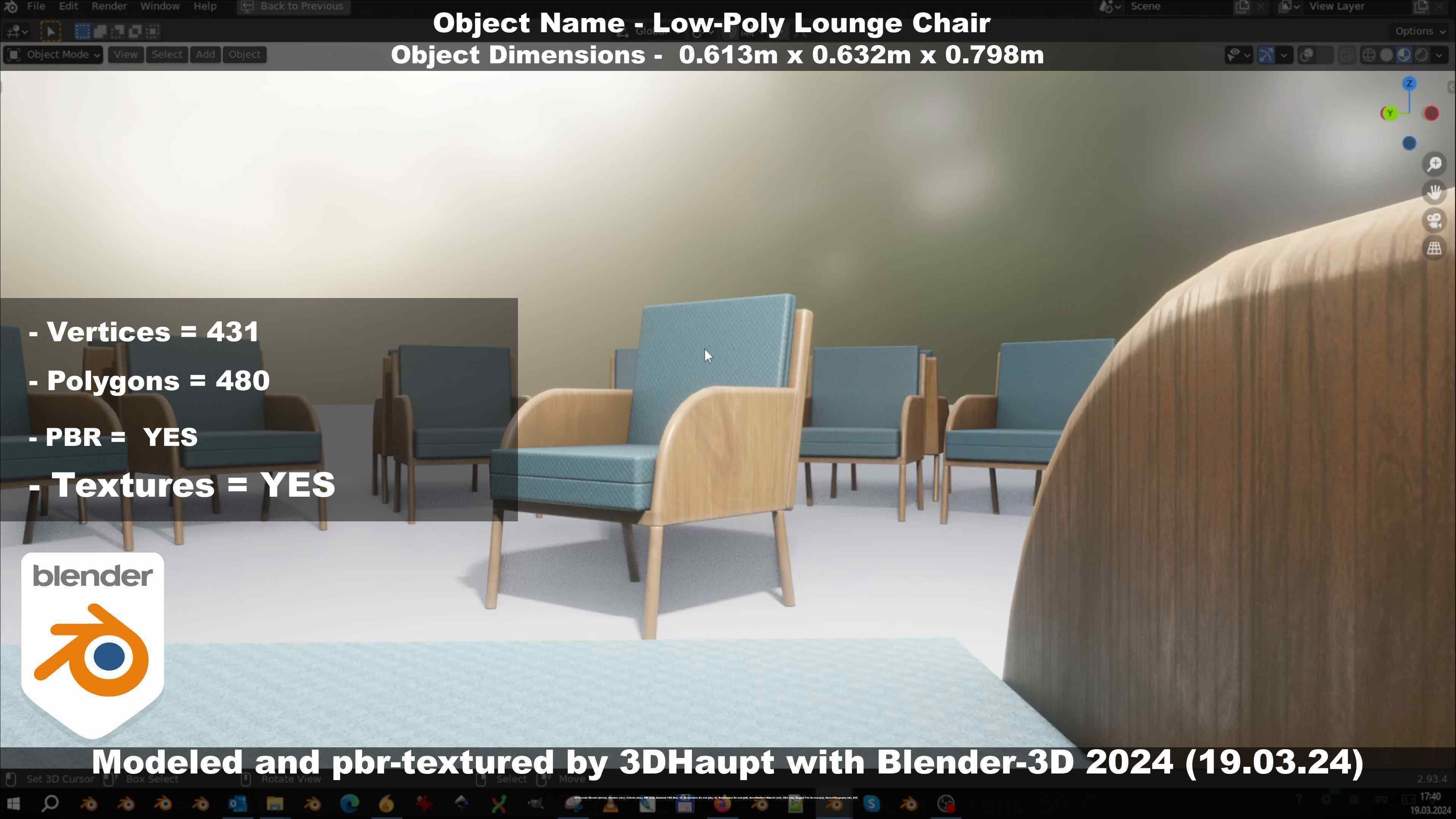 Low-Poly Lounge Chair Low-poly 3D model_74
