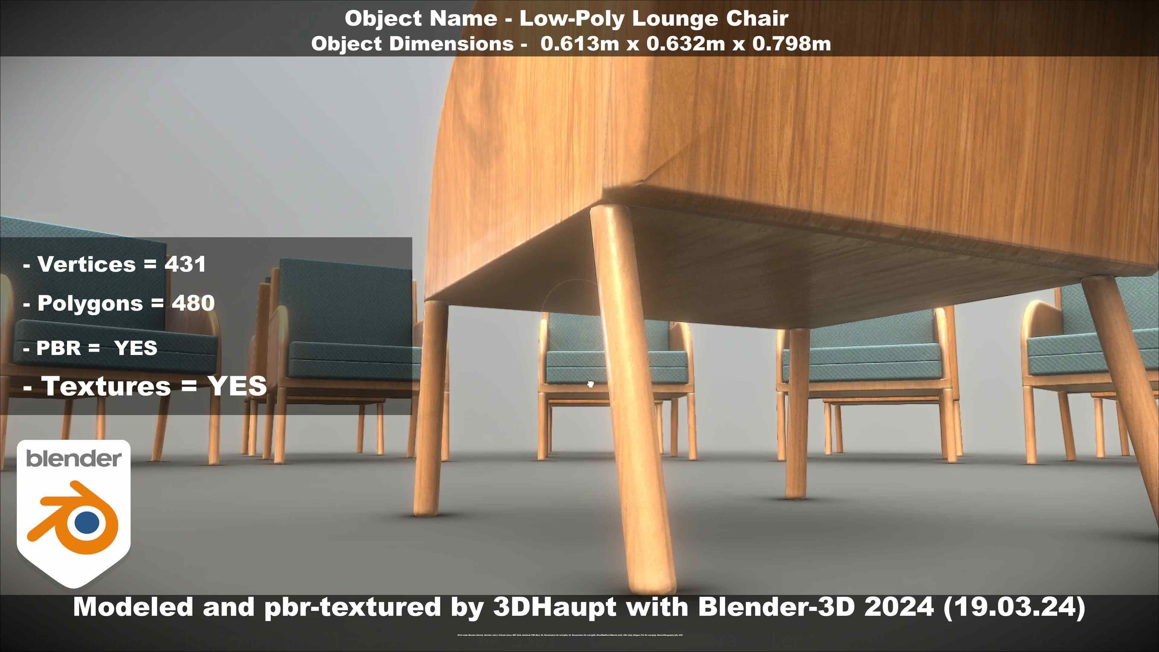 Low-Poly Lounge Chair Low-poly 3D model_119