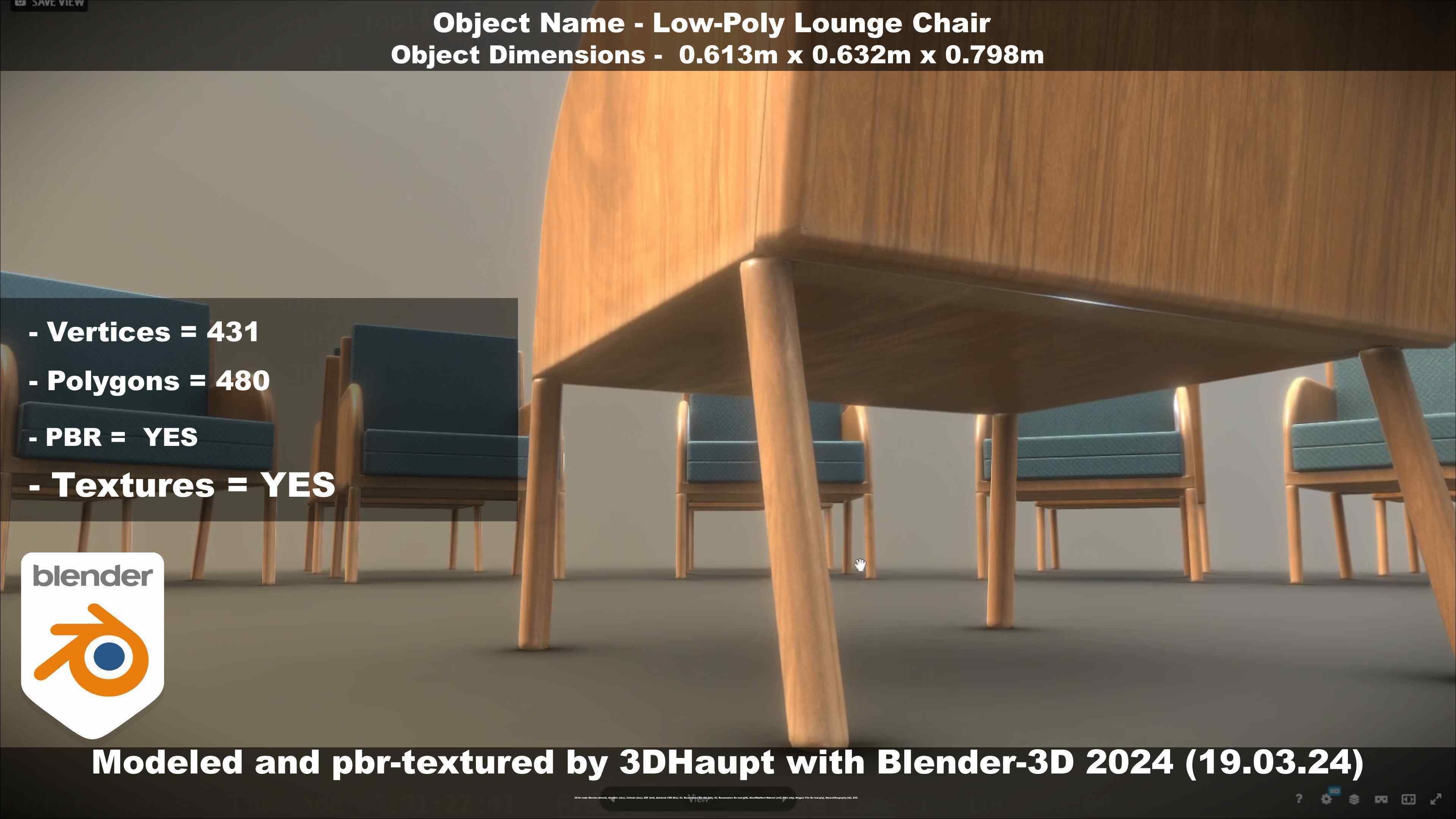 Low-Poly Lounge Chair Low-poly 3D model_41