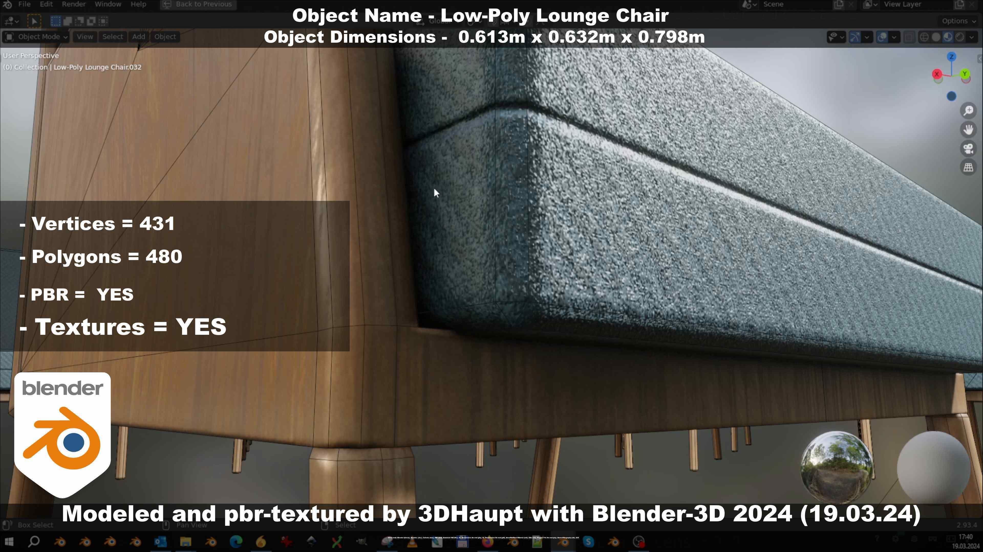 Low-Poly Lounge Chair Low-poly 3D model_83