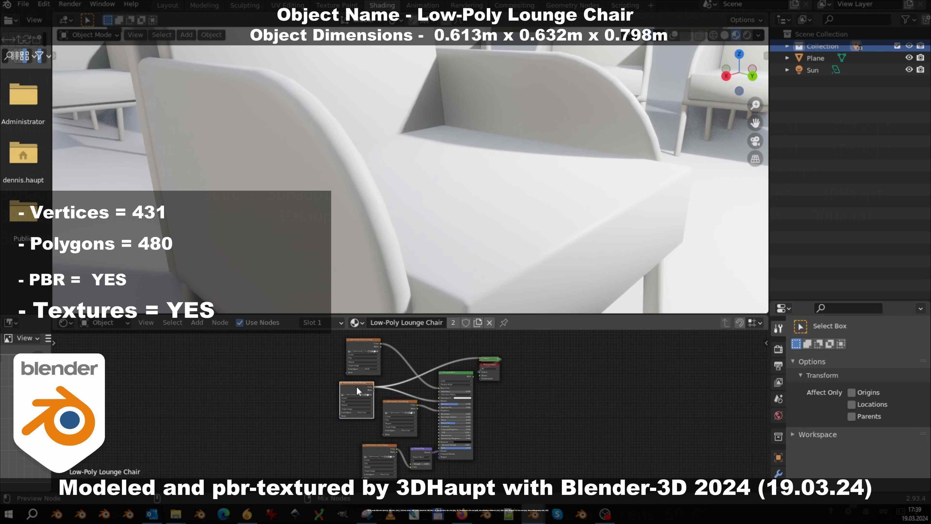 Low-Poly Lounge Chair Low-poly 3D model_134
