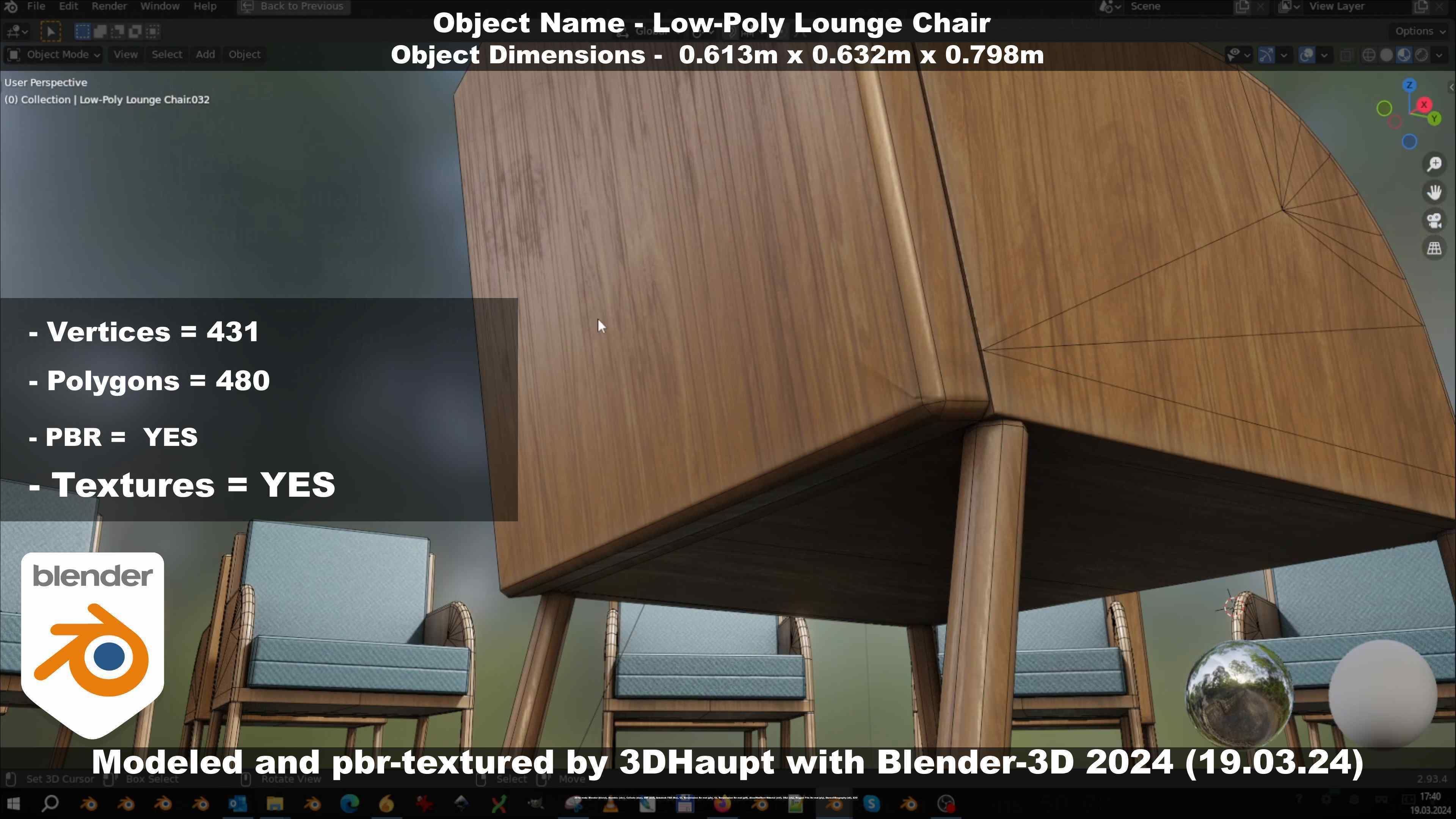 Low-Poly Lounge Chair Low-poly 3D model_85