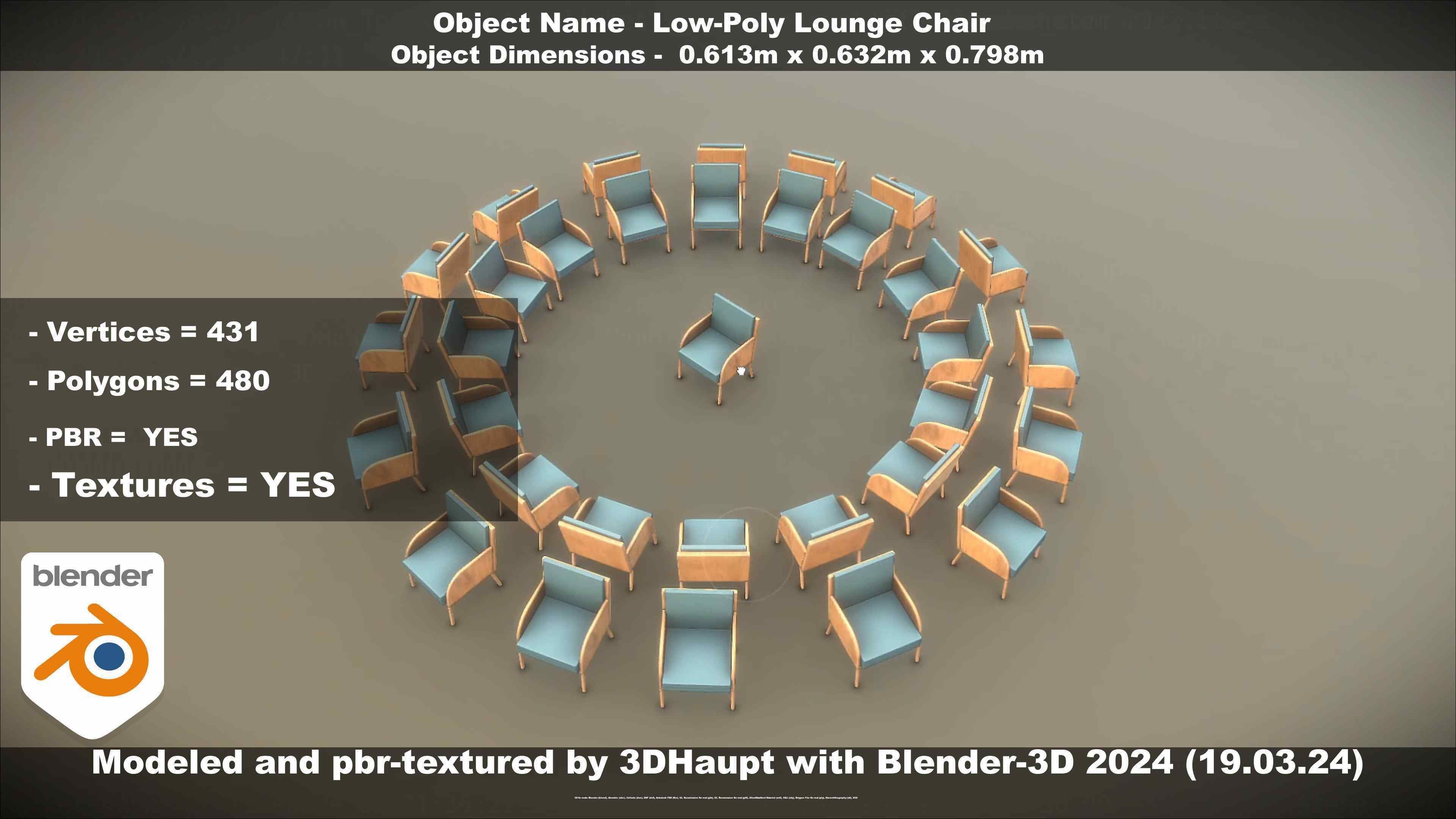 Low-Poly Lounge Chair Low-poly 3D model_126