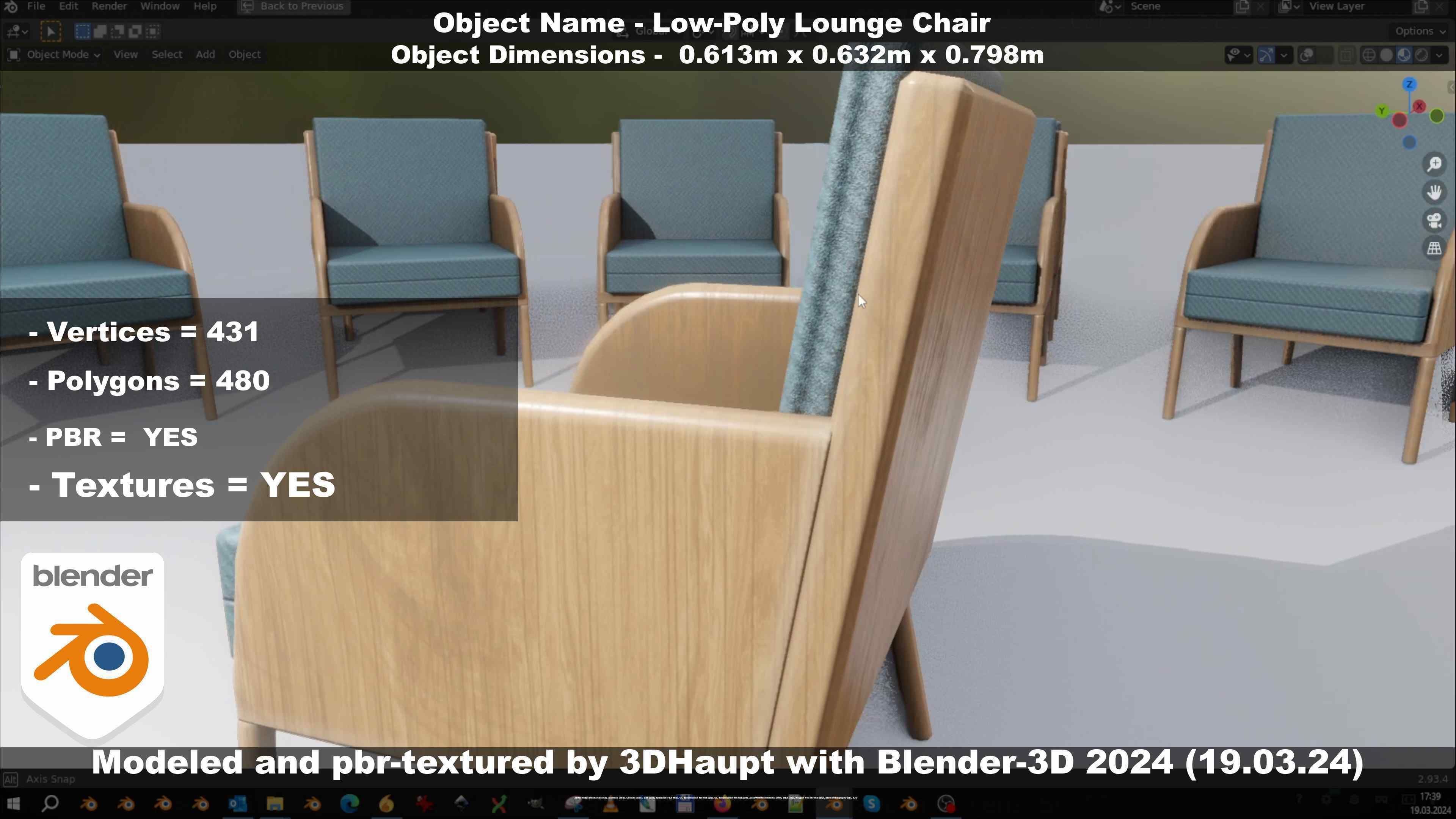 Low-Poly Lounge Chair Low-poly 3D model_52