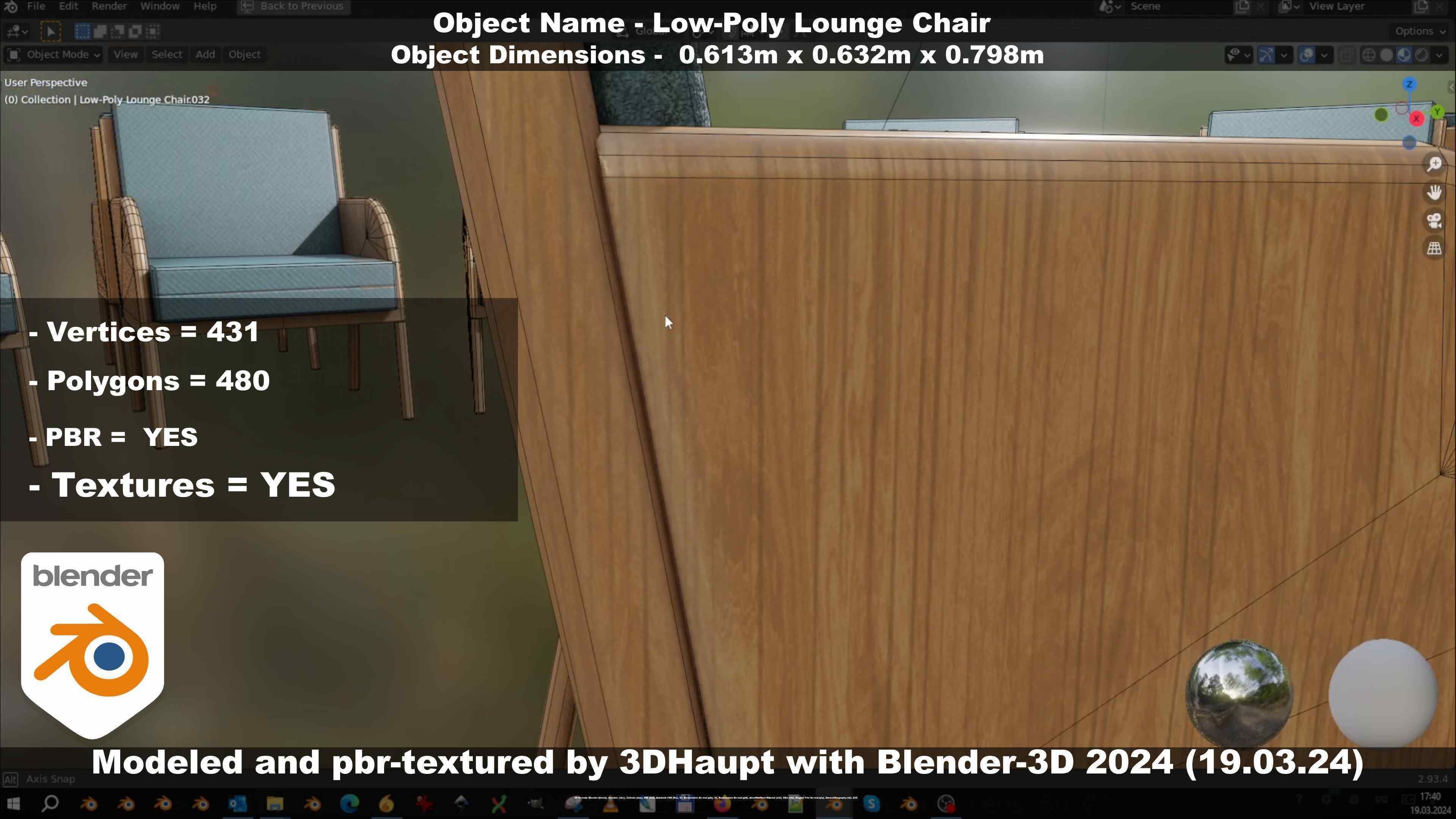 Low-Poly Lounge Chair Low-poly 3D model_84