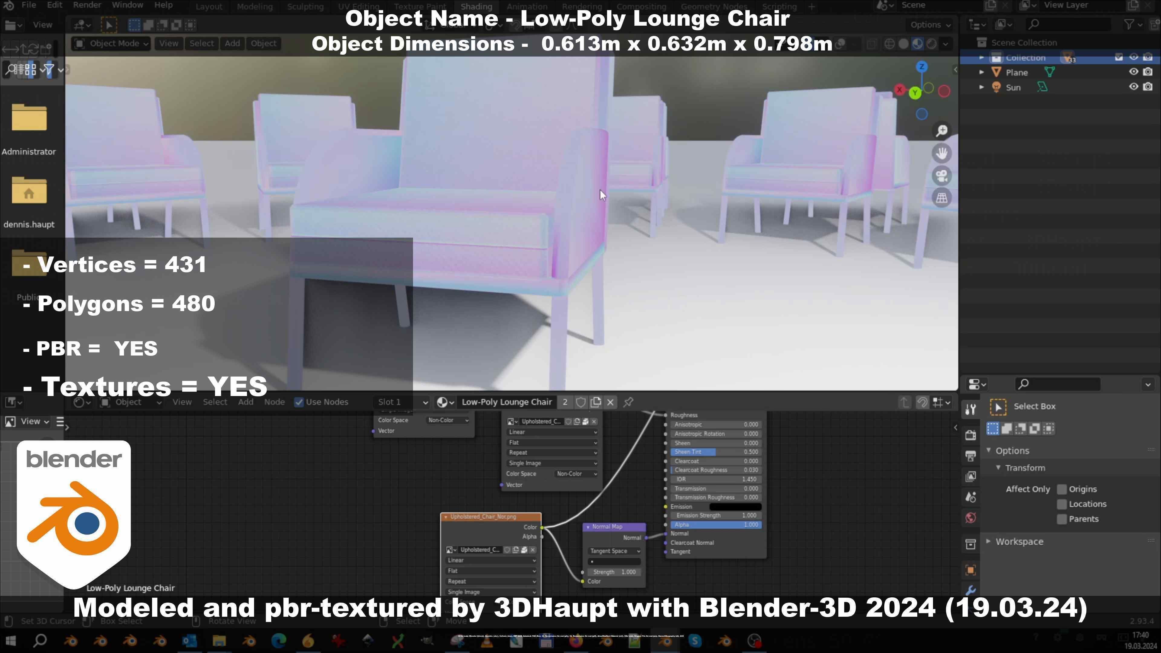 Low-Poly Lounge Chair Low-poly 3D model_66