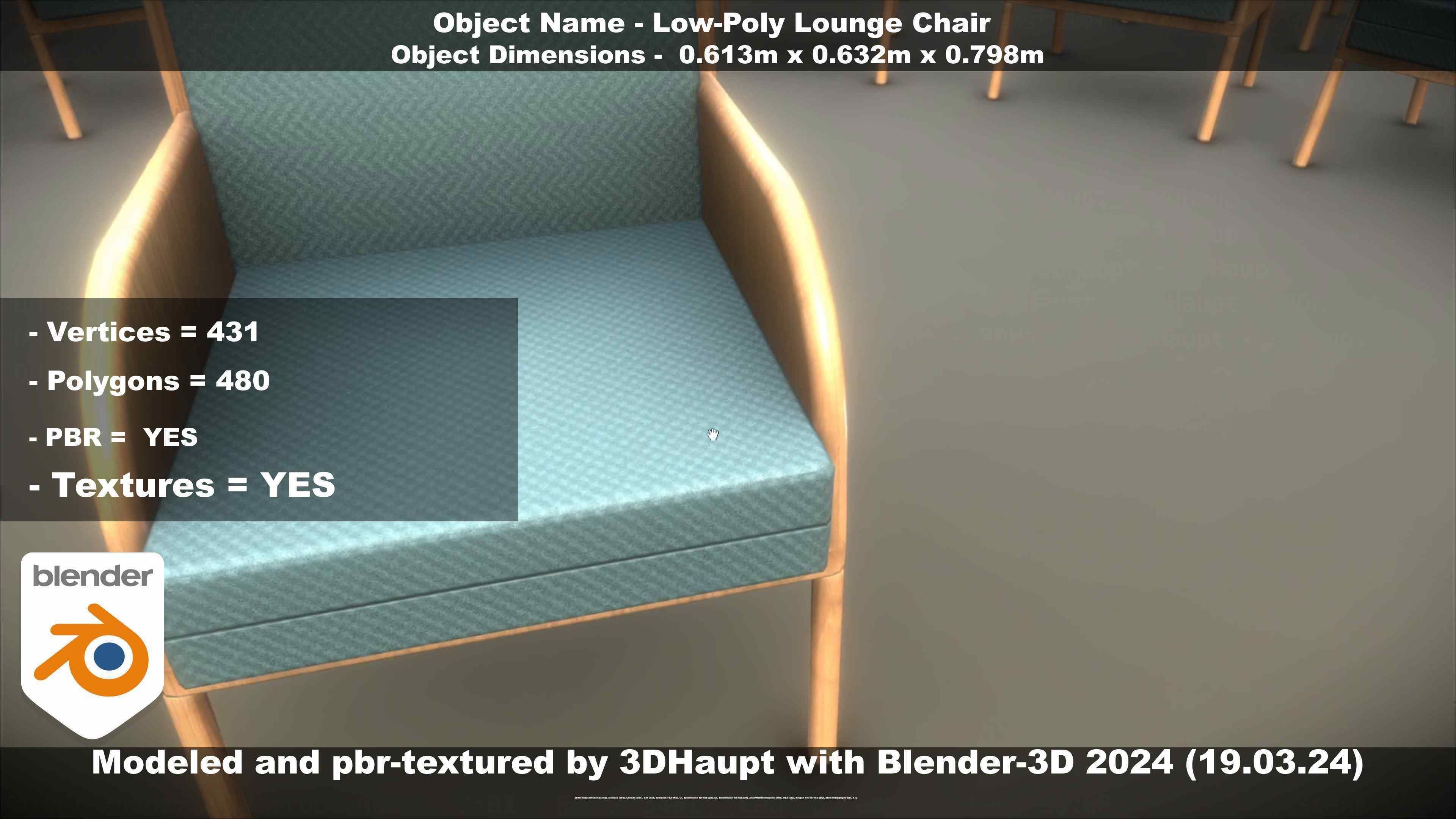 Low-Poly Lounge Chair Low-poly 3D model_120