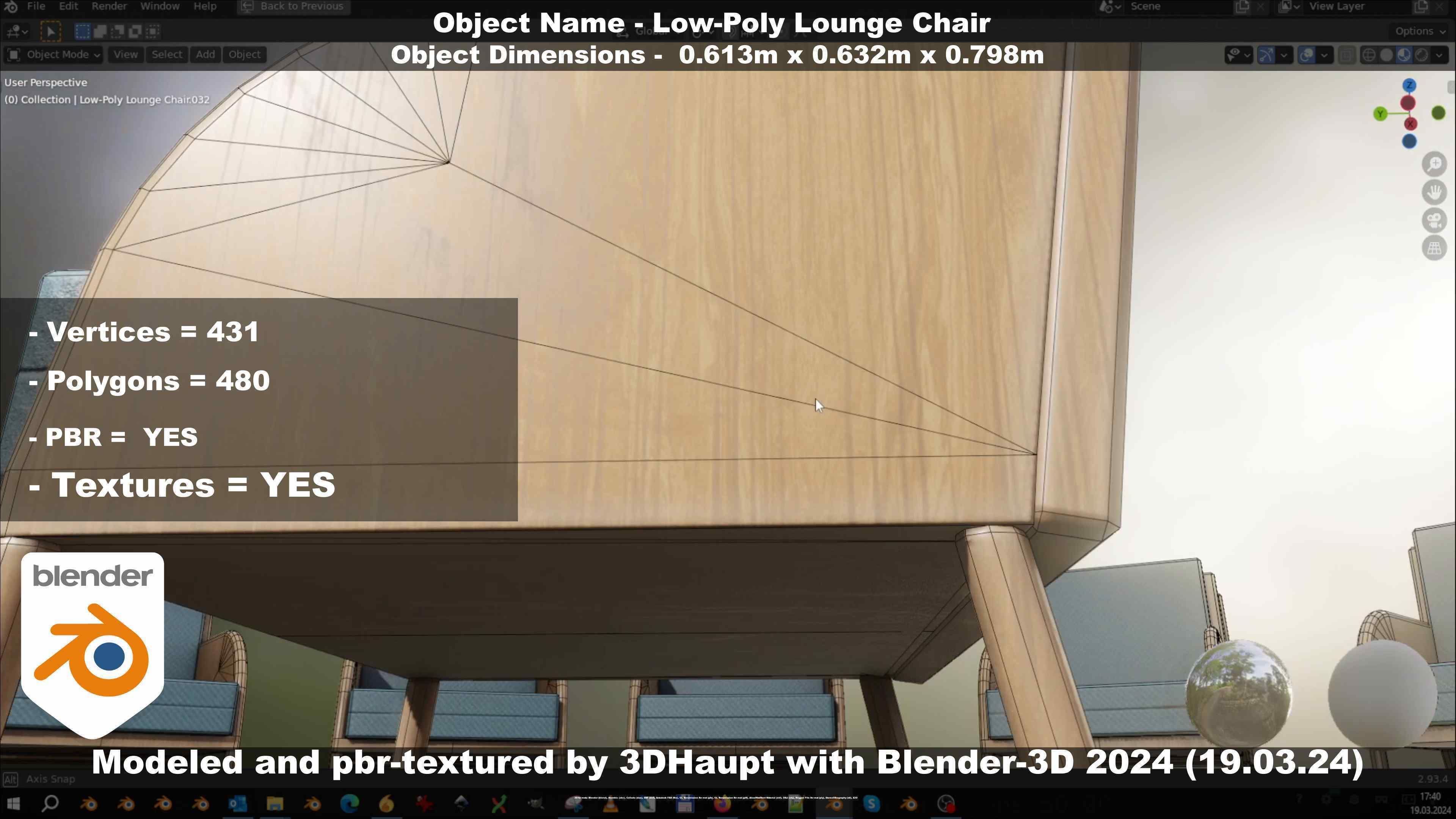 Low-Poly Lounge Chair Low-poly 3D model_86