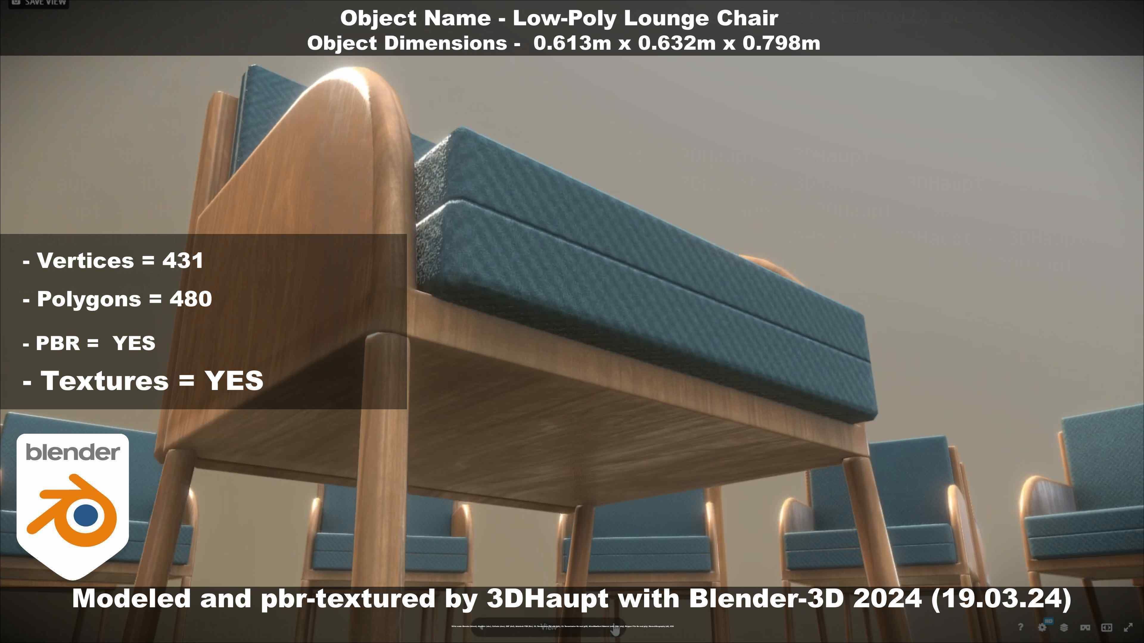 Low-Poly Lounge Chair Low-poly 3D model_44
