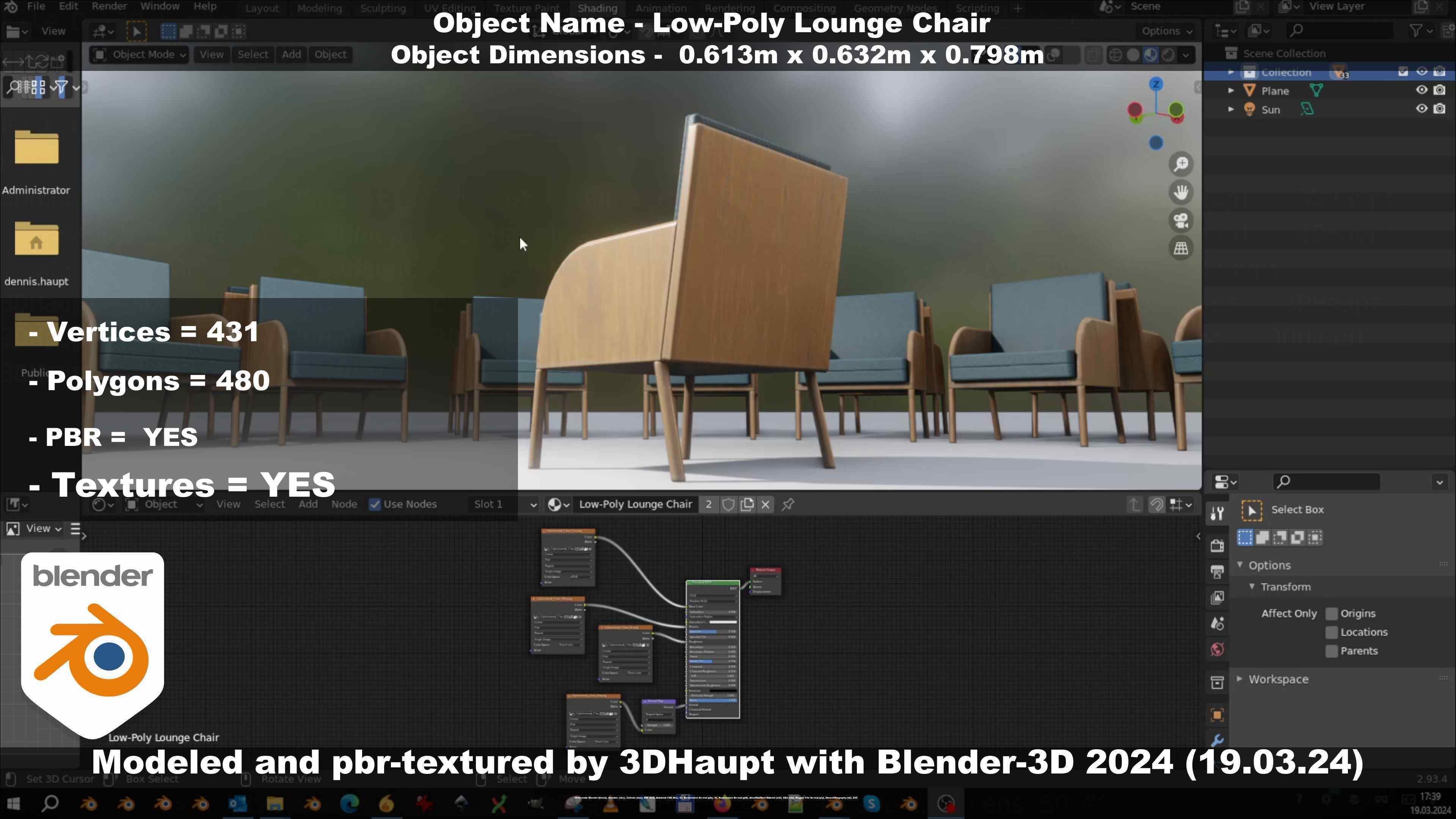 Low-Poly Lounge Chair Low-poly 3D model_47