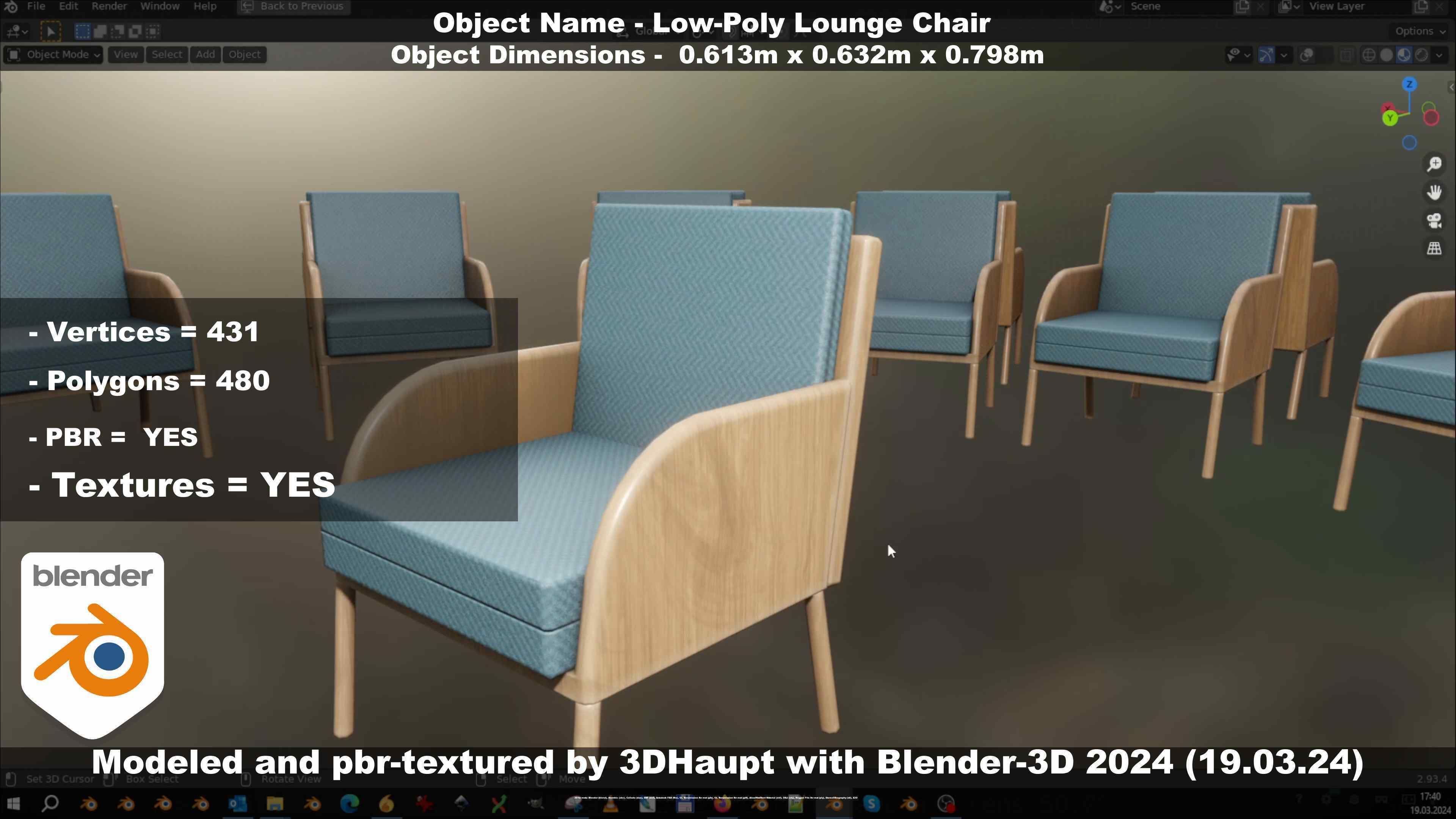 Low-Poly Lounge Chair Low-poly 3D model_76