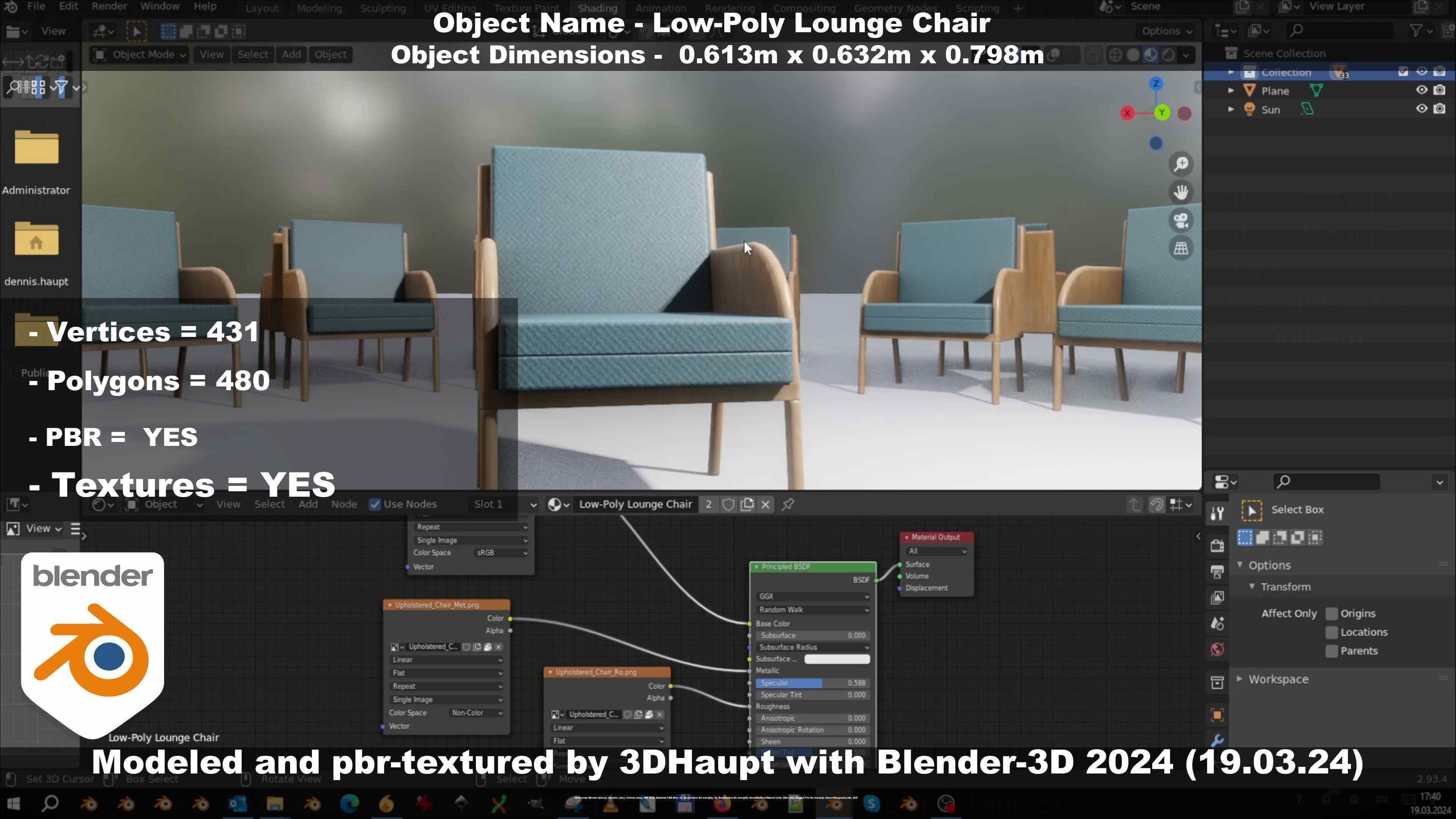 Low-Poly Lounge Chair Low-poly 3D model_73
