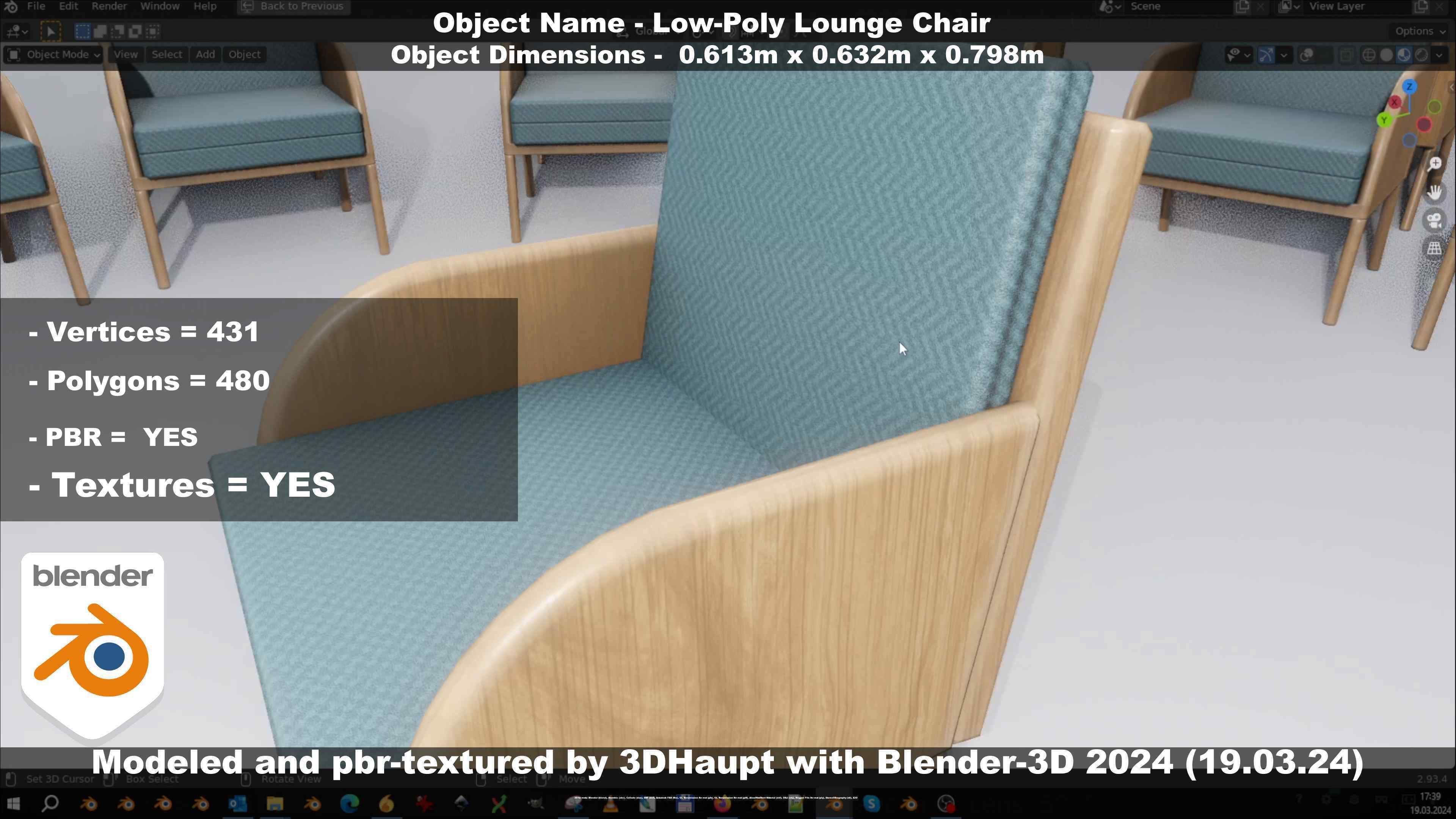 Low-Poly Lounge Chair Low-poly 3D model_56