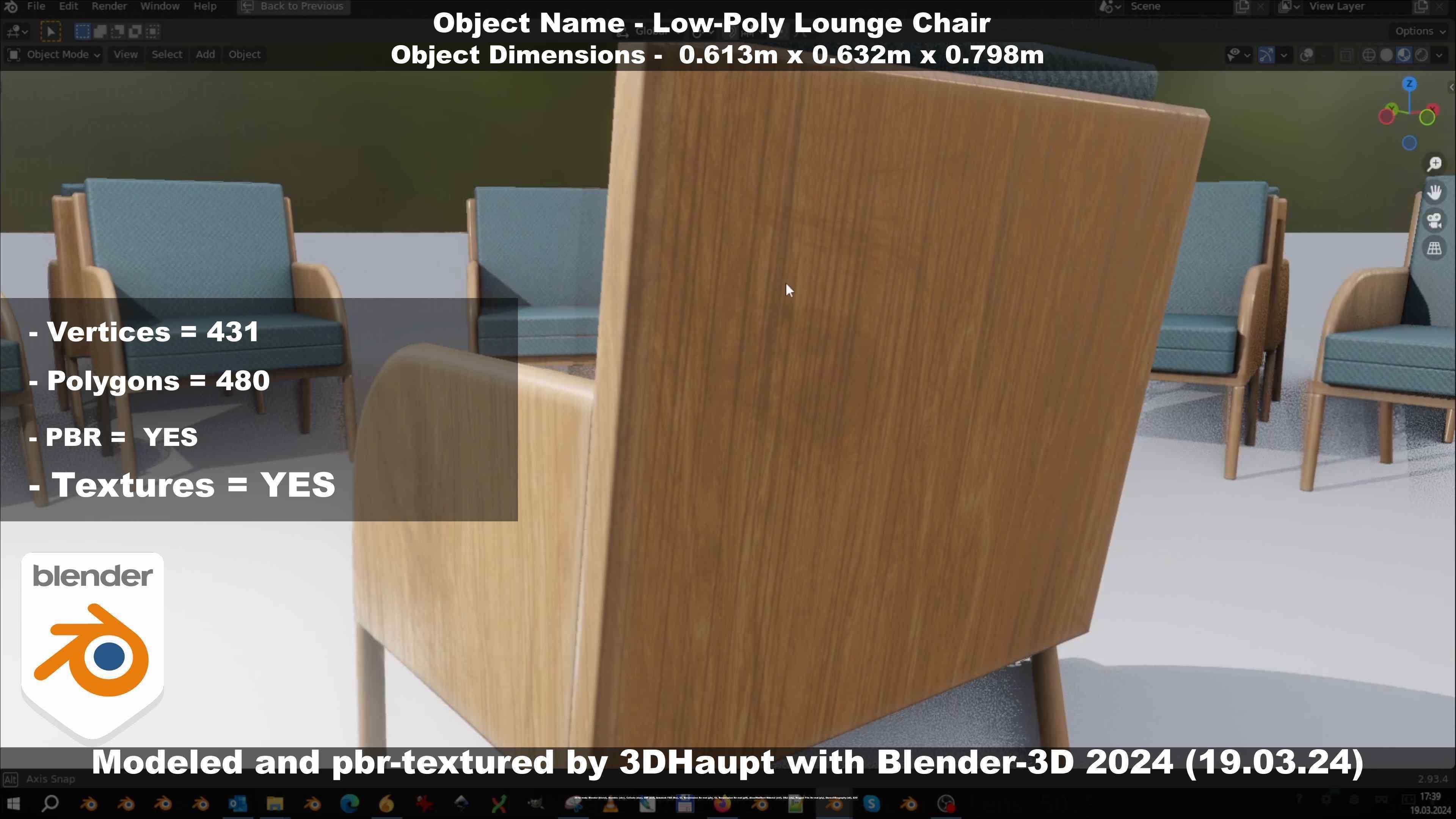 Low-Poly Lounge Chair Low-poly 3D model_132