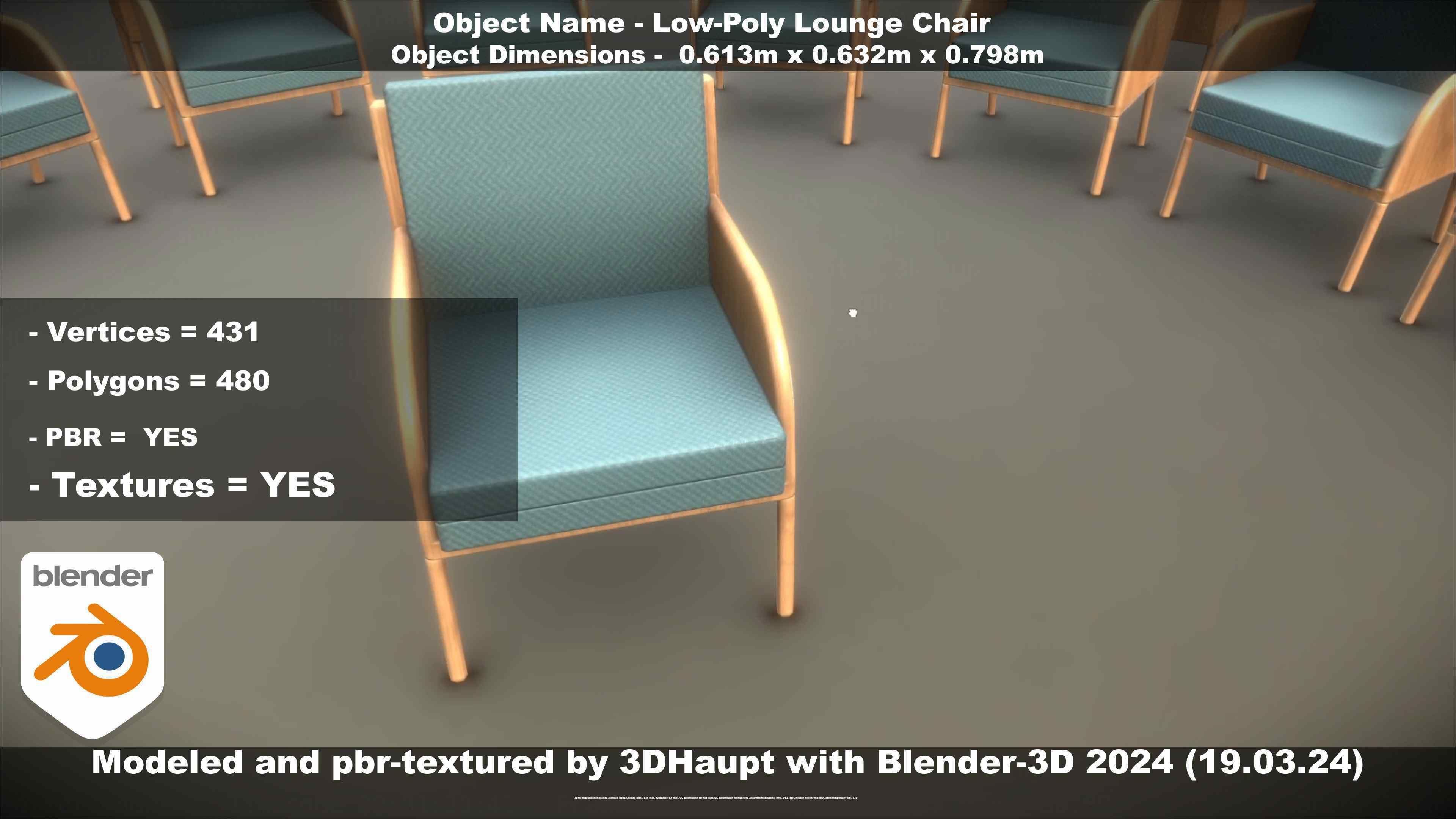 Low-Poly Lounge Chair Low-poly 3D model_121