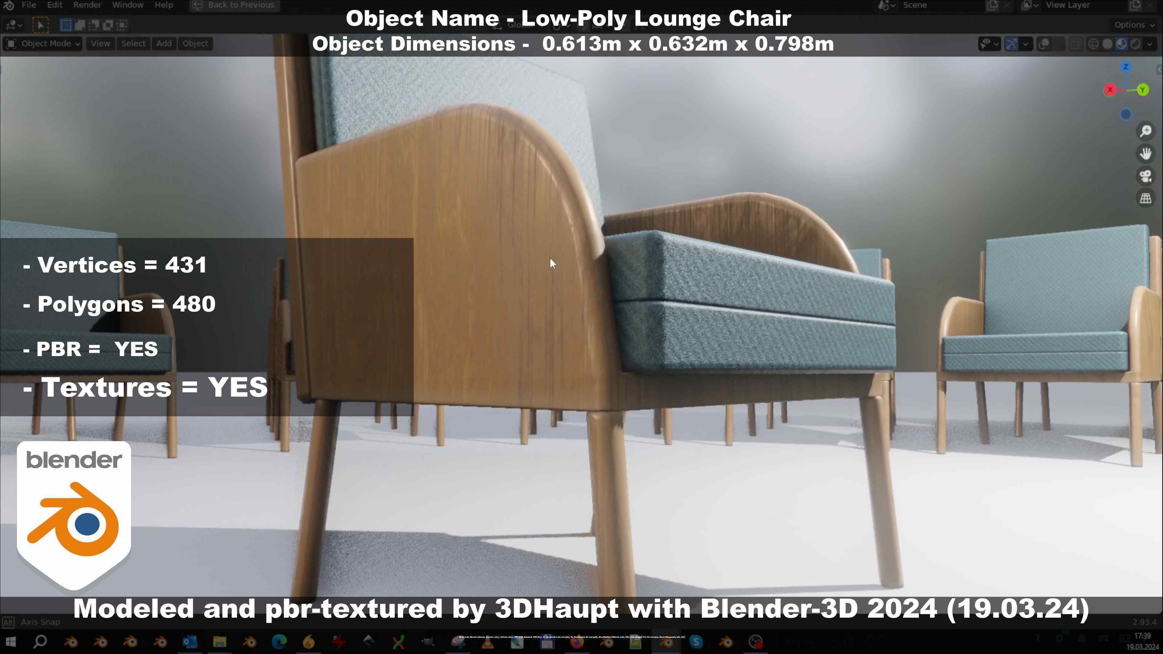 Low-Poly Lounge Chair Low-poly 3D model_131