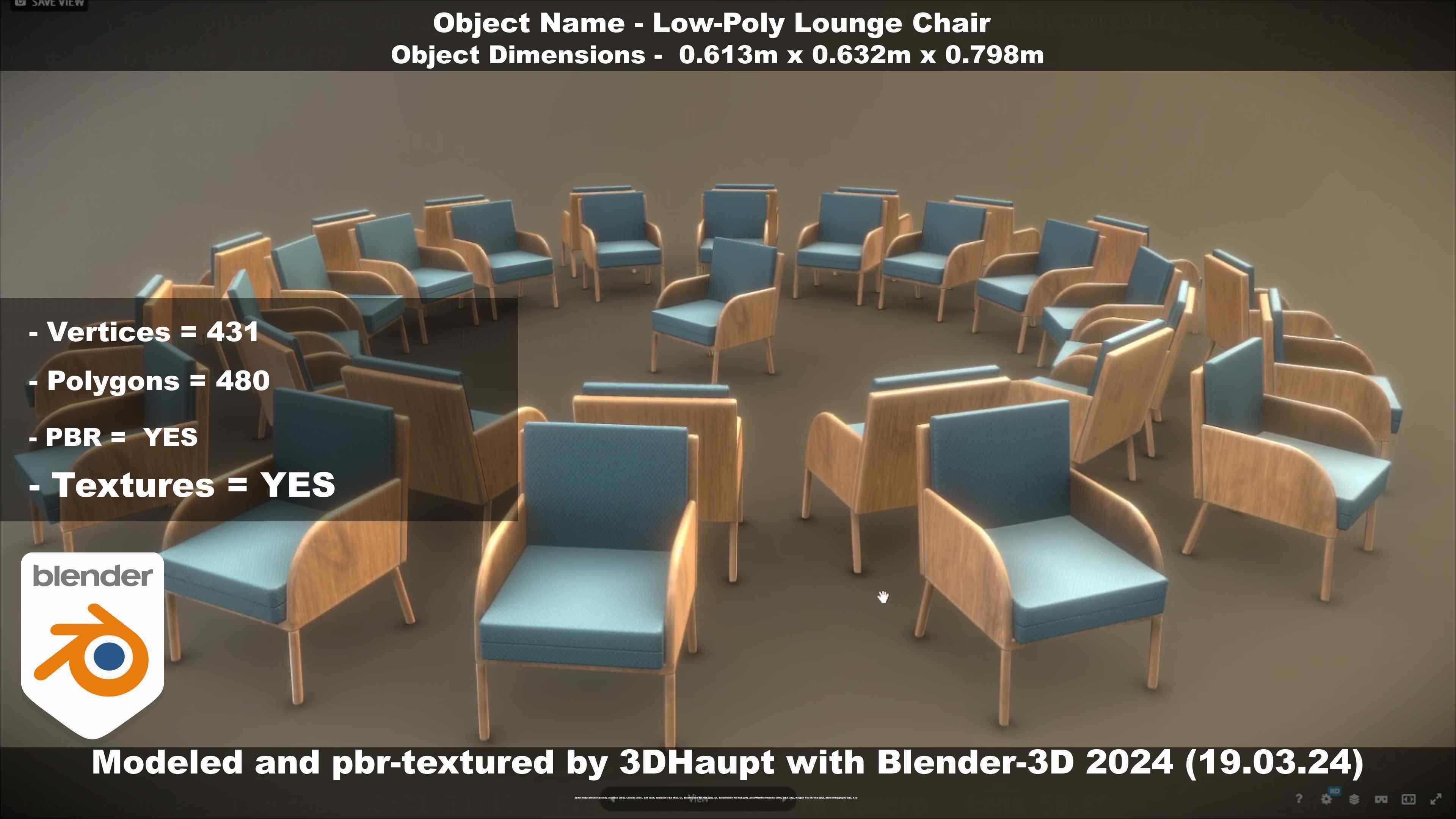 Low-Poly Lounge Chair Low-poly 3D model_125