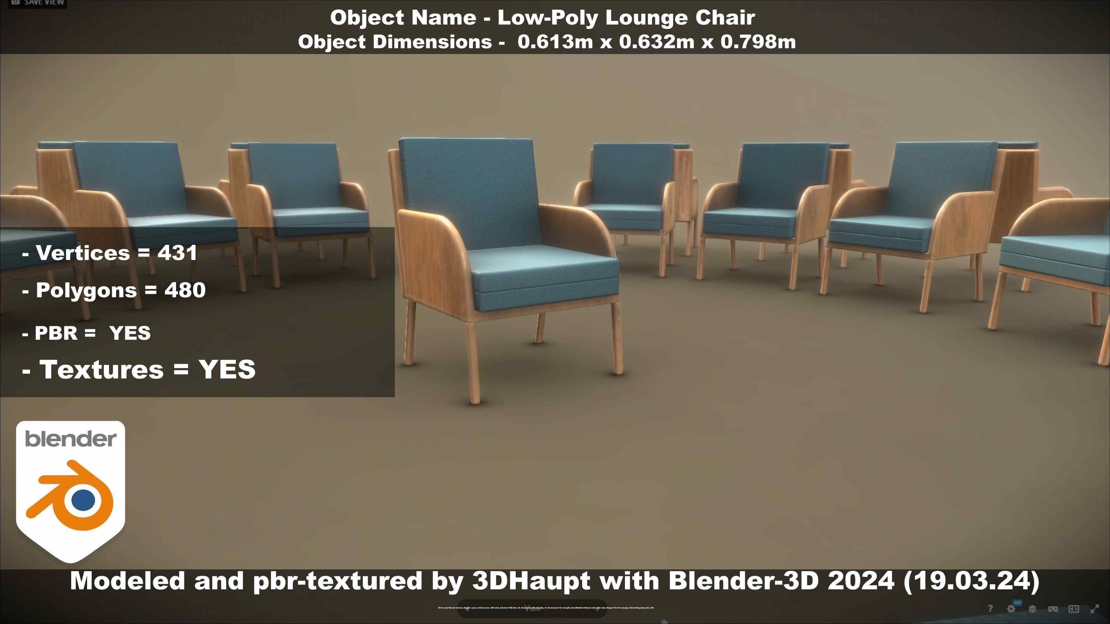 Low-Poly Lounge Chair Low-poly 3D model_122