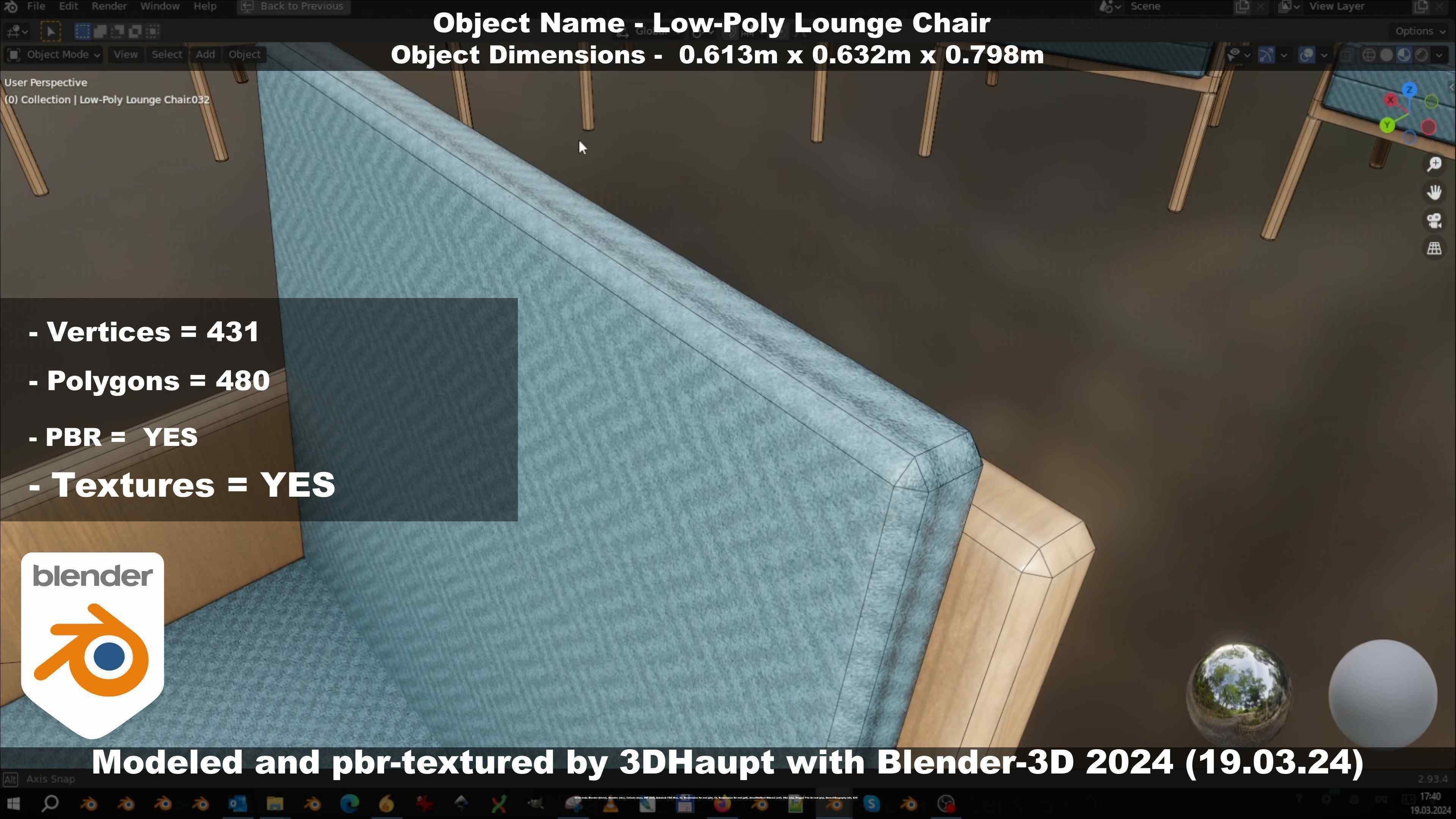 Low-Poly Lounge Chair Low-poly 3D model_90