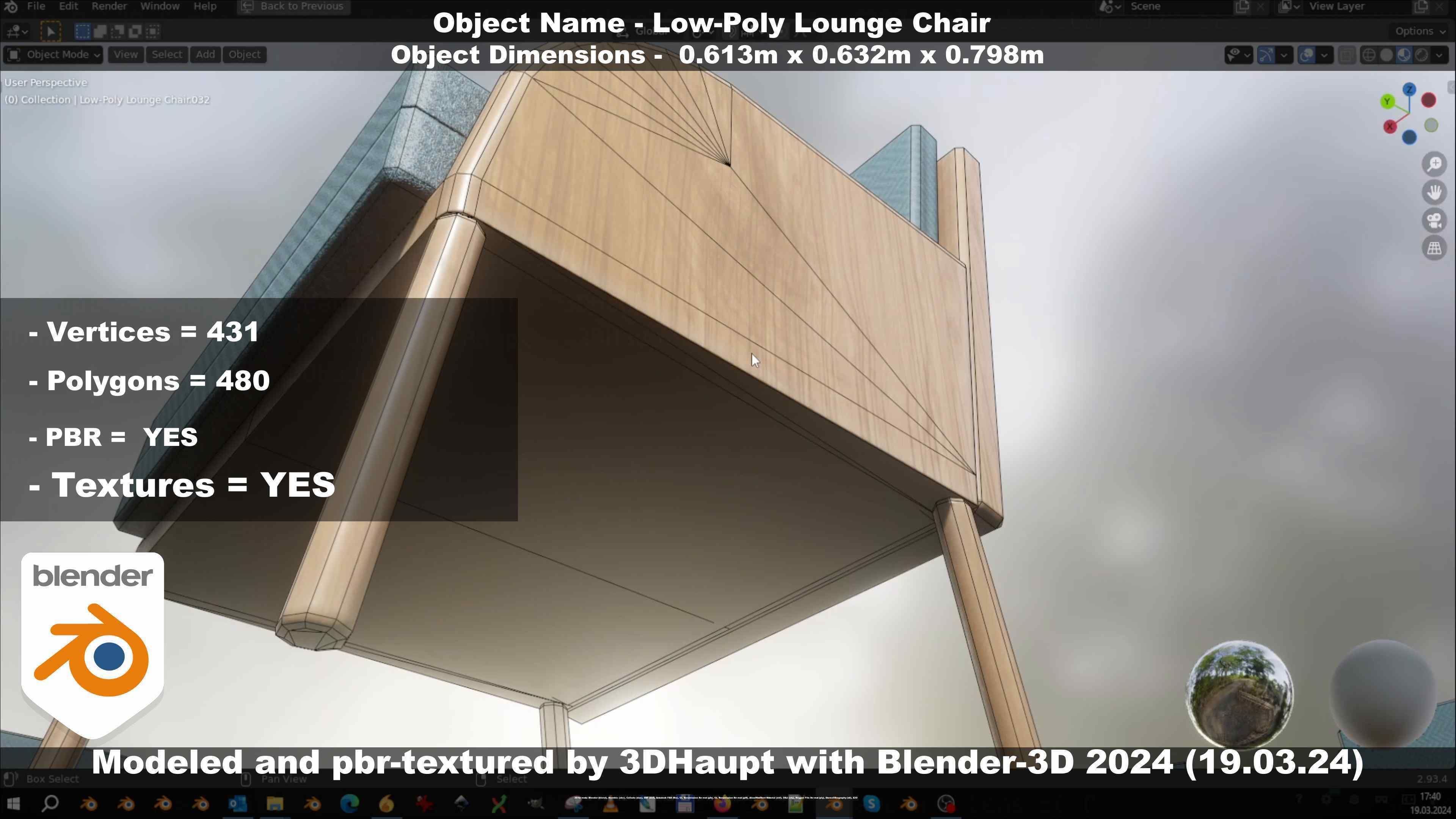 Low-Poly Lounge Chair Low-poly 3D model_87