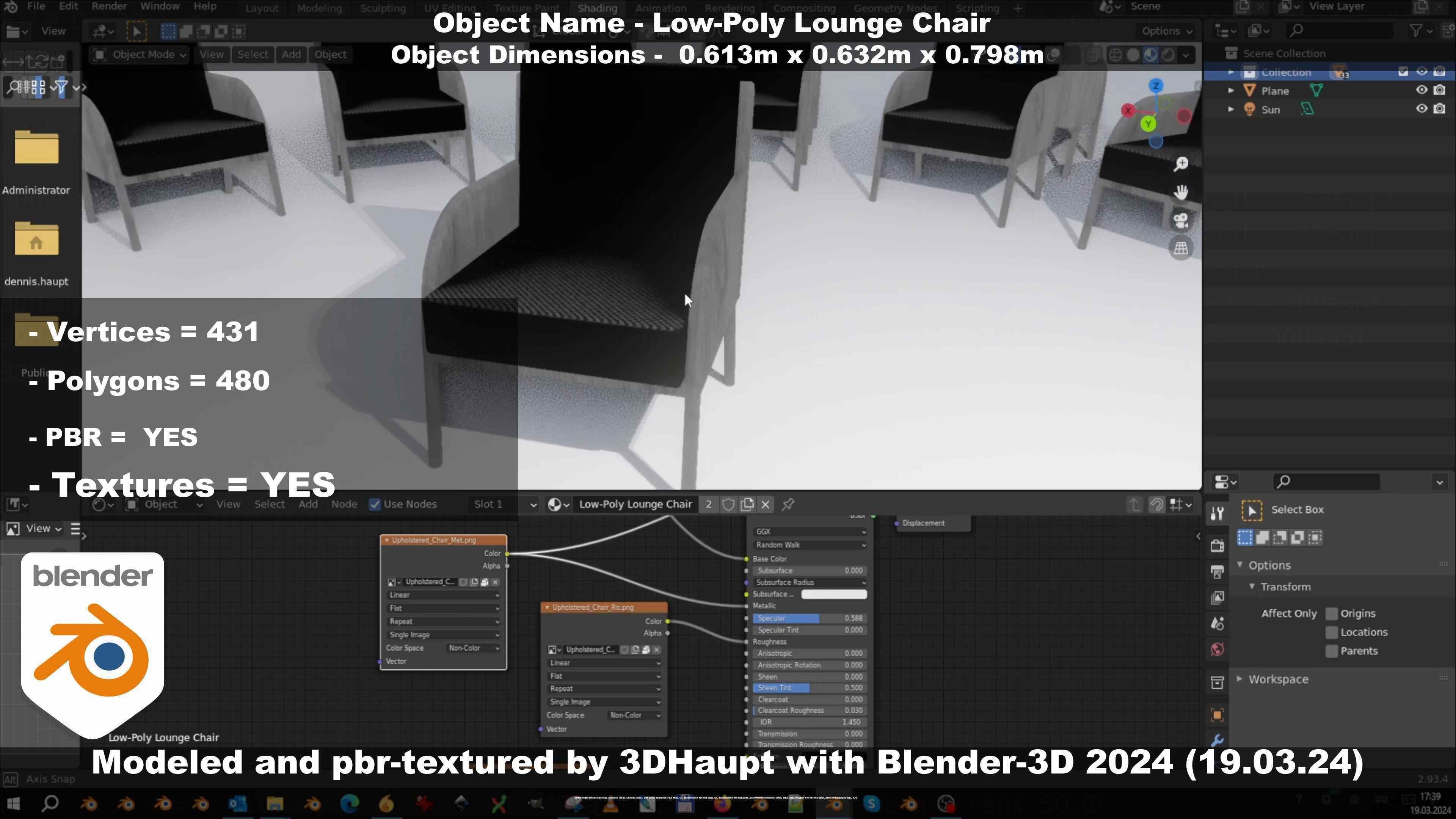 Low-Poly Lounge Chair Low-poly 3D model_60